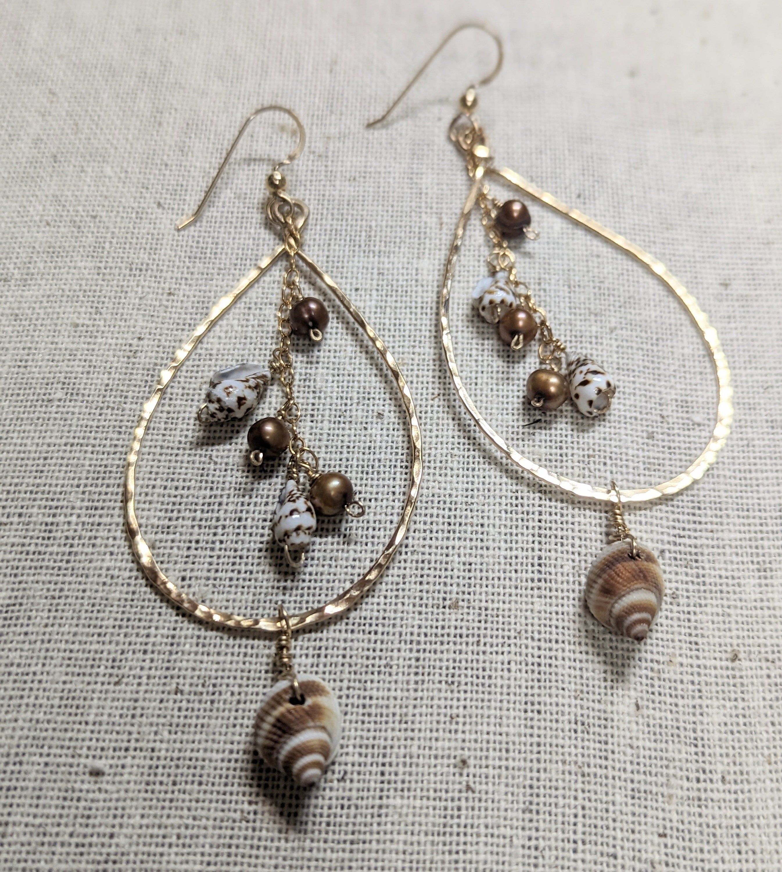 Beachy Seashell Teardrop Hoop Earrings