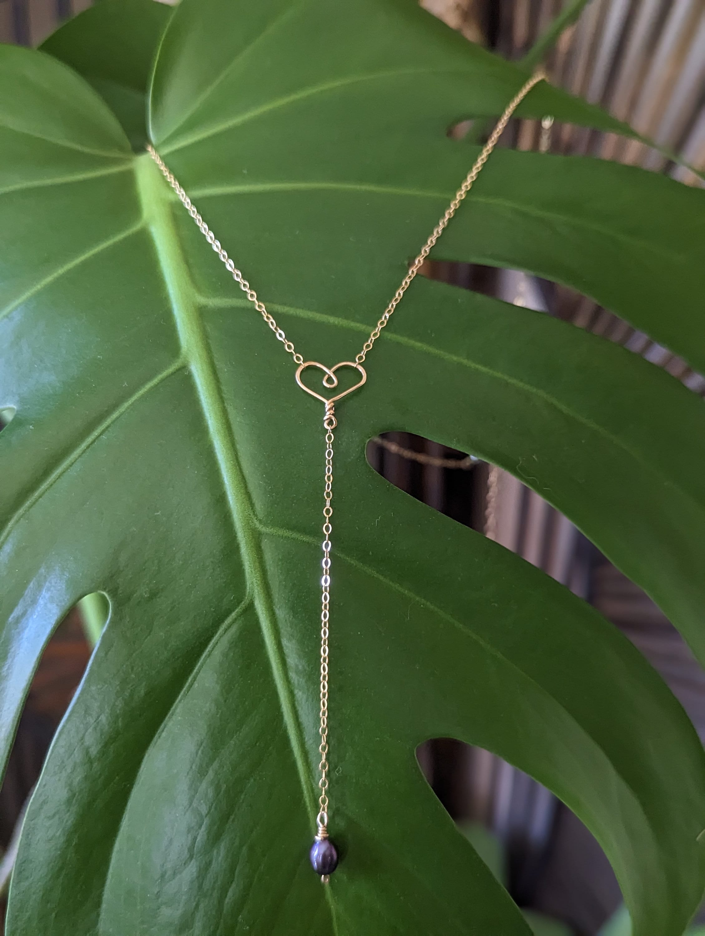 Lariat Heart Necklace,  Heart Necklace,  Love necklace