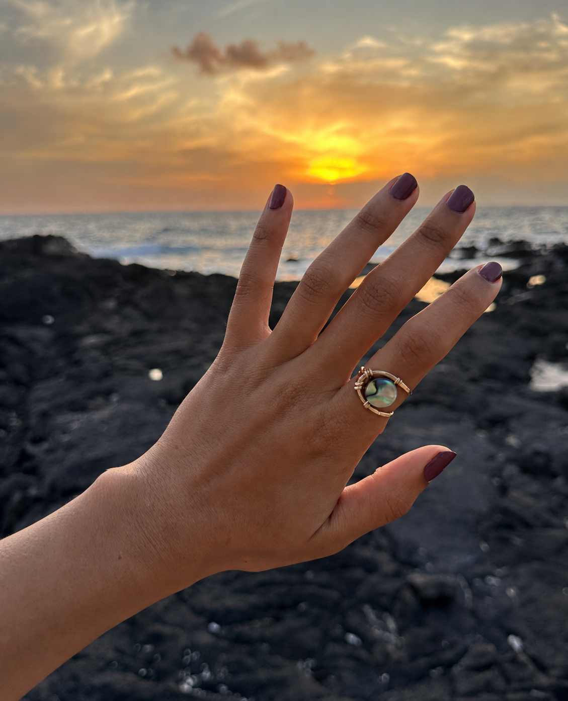 Leilani Wire Wrapped Abalone Shell Ring - Adjustable Ring - Handcrafted Fine Jewelry by ShellDance Designs, Kona Hawaii