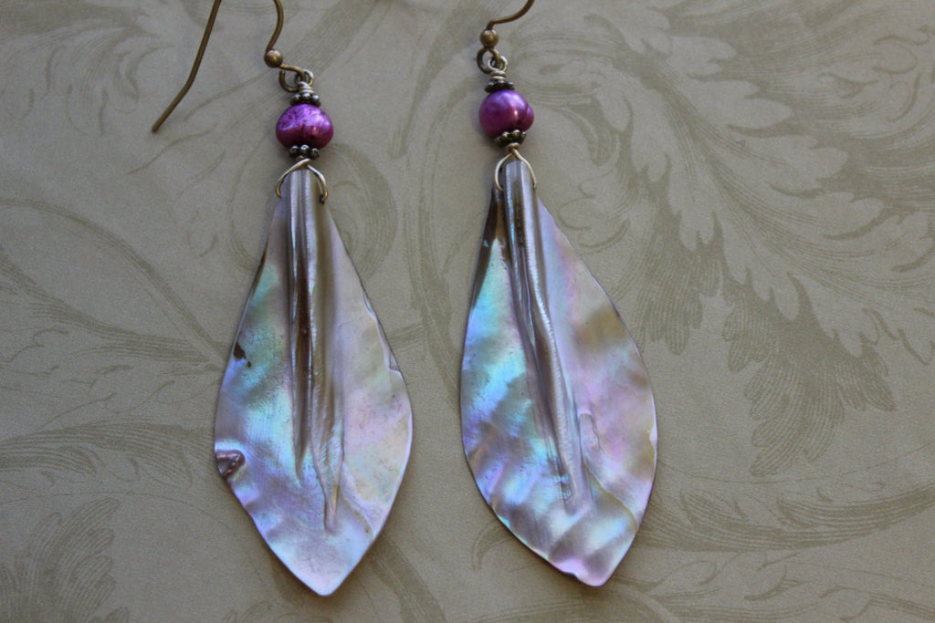 Moana Hawaiian Style Mother Of Pearl Earrings - Sea Shell Earrings - Handcrafted Fine Jewelry by ShellDance Designs, Kona Hawaii