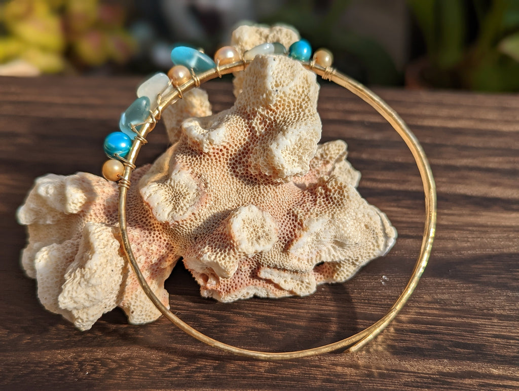 Ikaika Sea Glass Arm Cuff - Mermaid Armband - Handcrafted Fine Jewelry by ShellDance Designs, Kona Hawaii