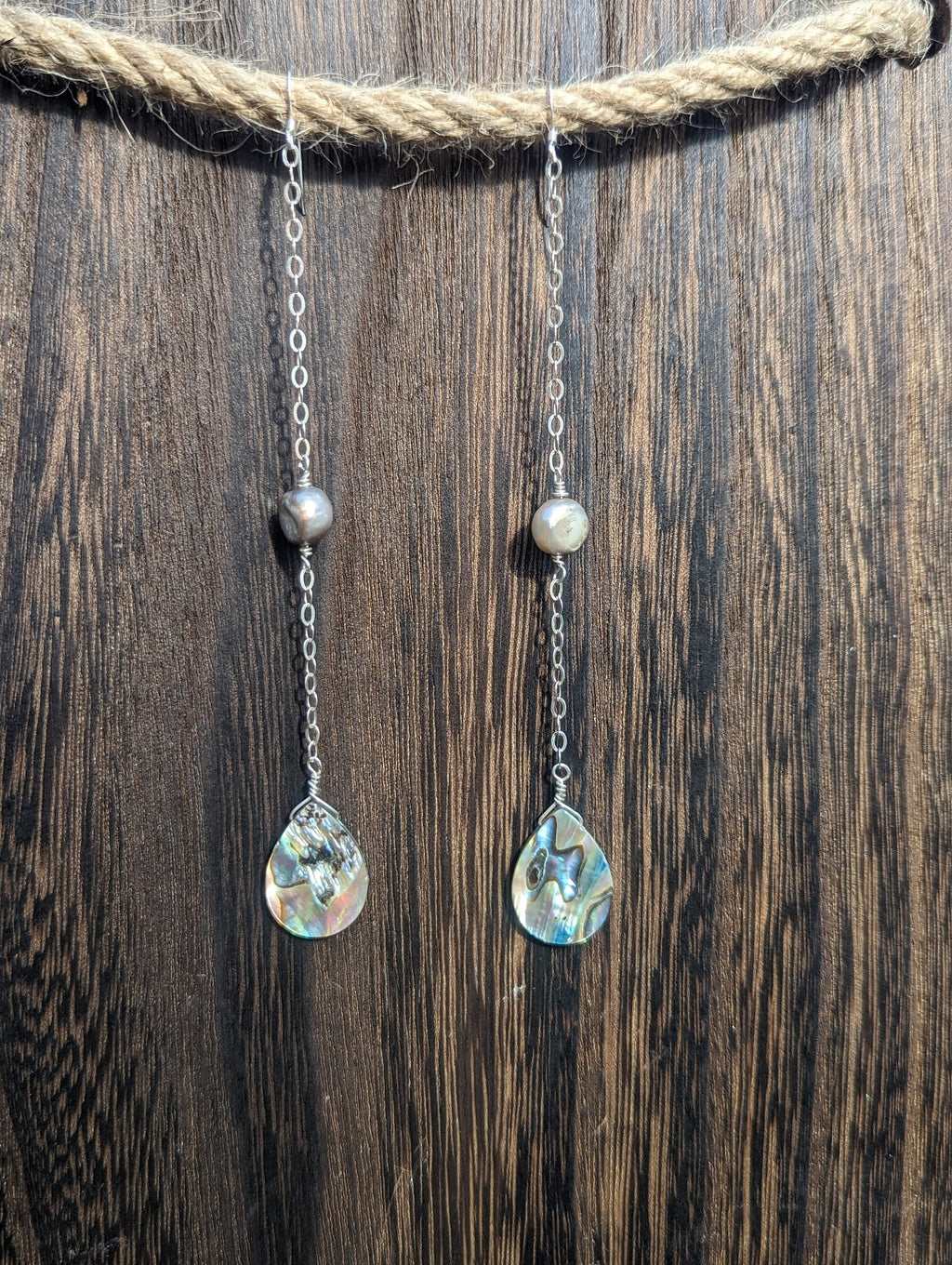 Long Abalone Chain Earrings - Handcrafted Fine Jewelry by ShellDance Designs, Kona Hawaii