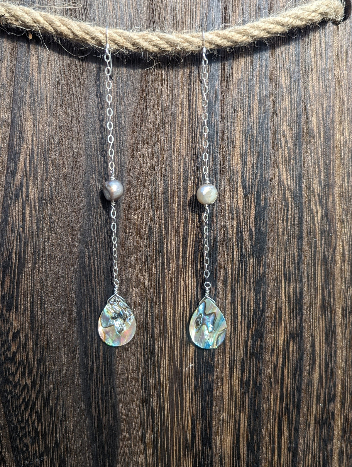 Long Abalone Chain Earrings - Handcrafted Fine Jewelry by ShellDance Designs, Kona Hawaii