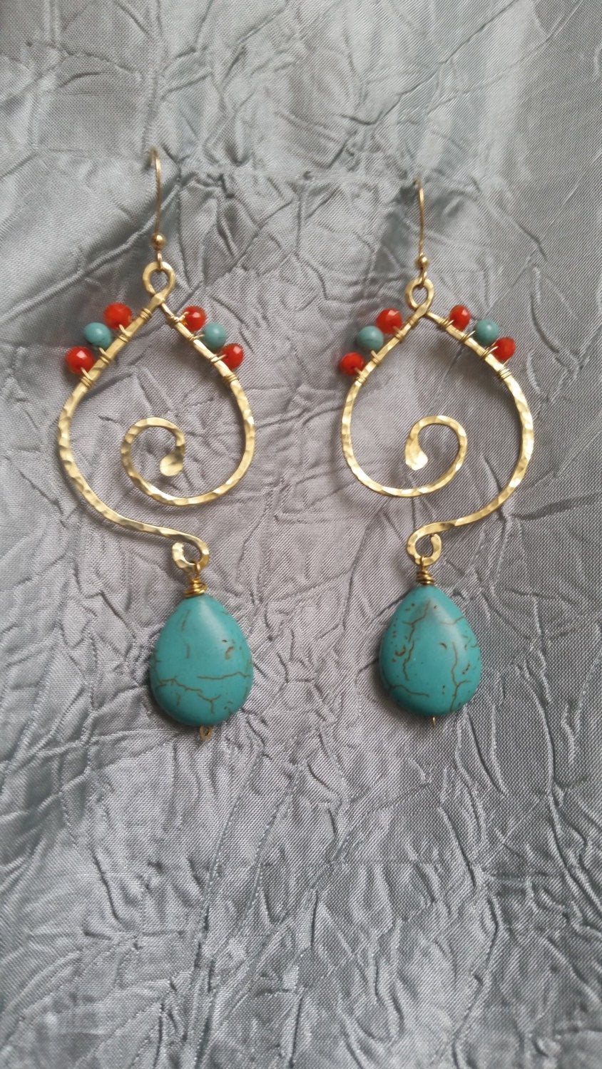 Pualani Bohemian Turquoise Drop Earrings - Handcrafted Fine Jewelry by ShellDance Designs, Kona Hawaii