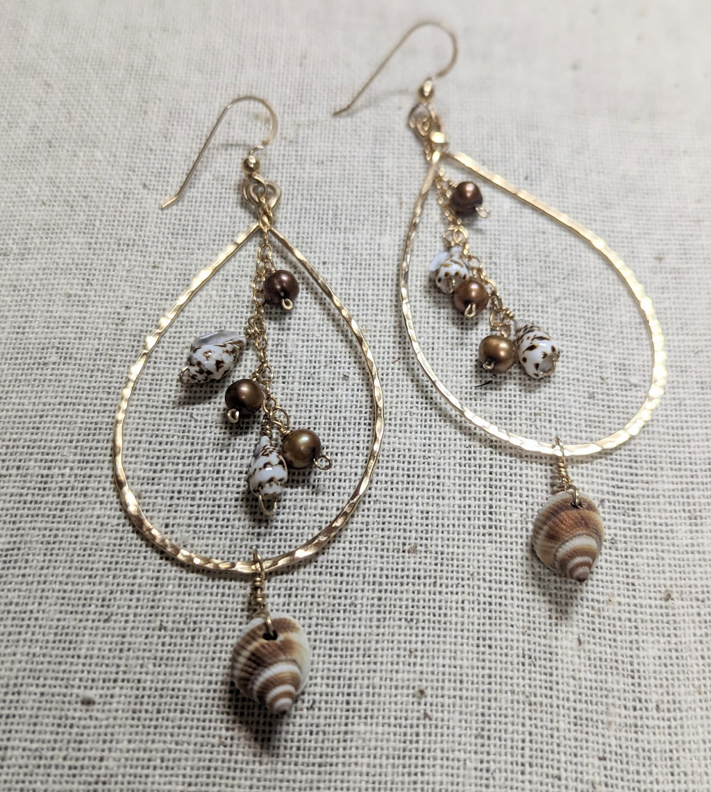Milo Beachy Seashell Earrings - Handcrafted Fine Jewelry by ShellDance Designs, Kona Hawaii