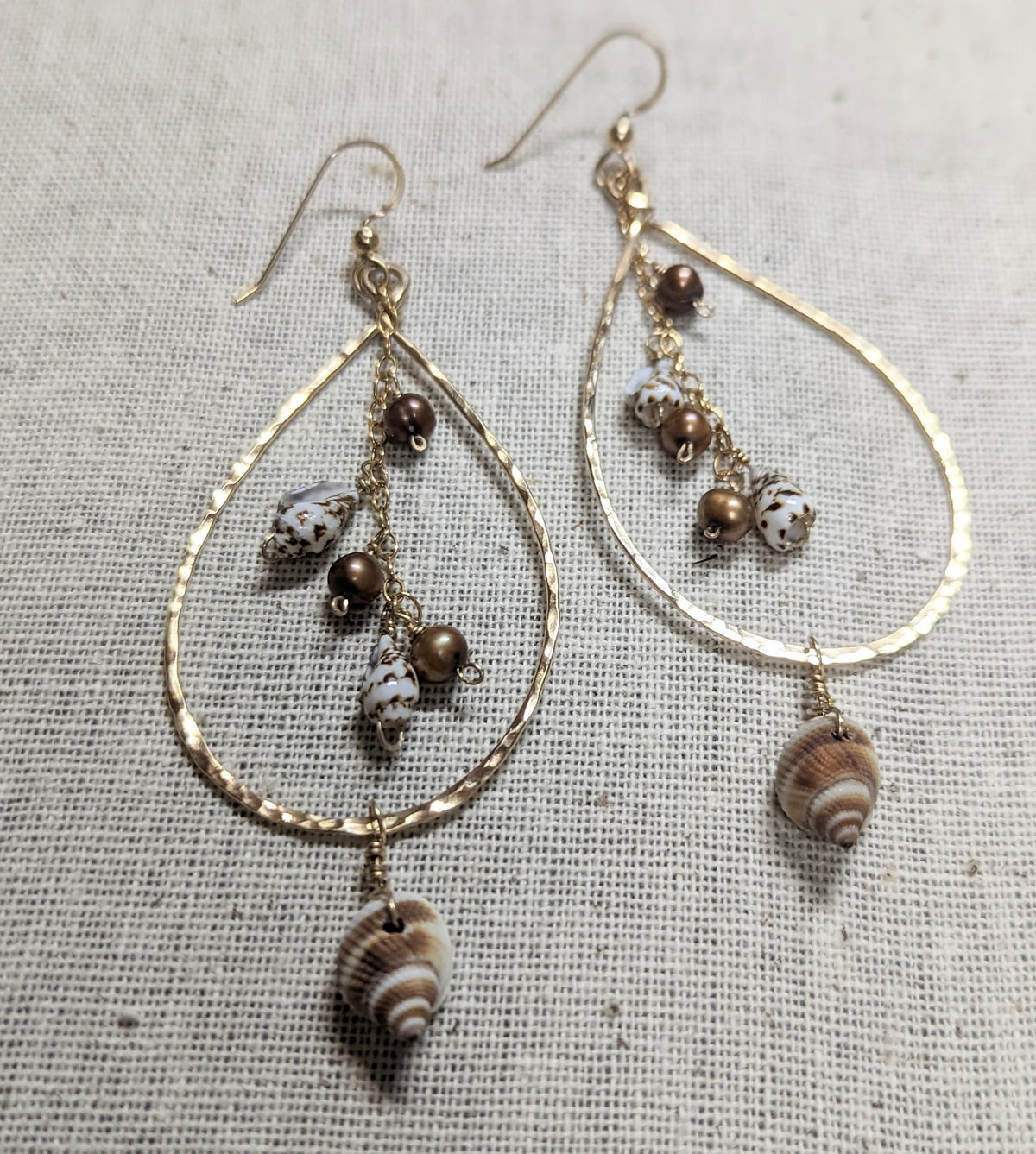 Milo Beachy Seashell Earrings - Handcrafted Fine Jewelry by ShellDance Designs, Kona Hawaii