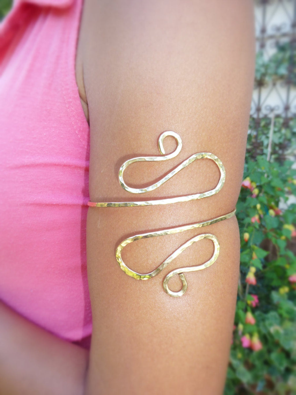 Koani Egyptian Arm Cuff - Hammered Brass Spiral Armband - Handcrafted Fine Jewelry by ShellDance Designs, Kona Hawaii