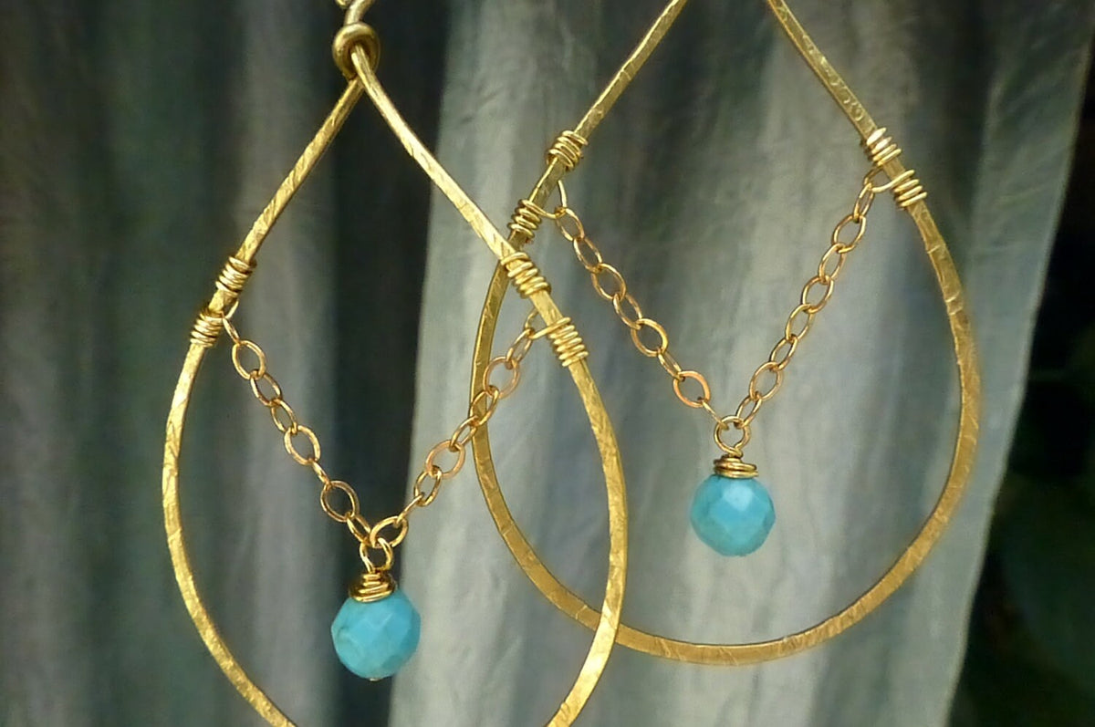 Kaiani Turquoise Drop Hoop Earrings - Handcrafted Fine Jewelry by ShellDance Designs, Kona Hawaii