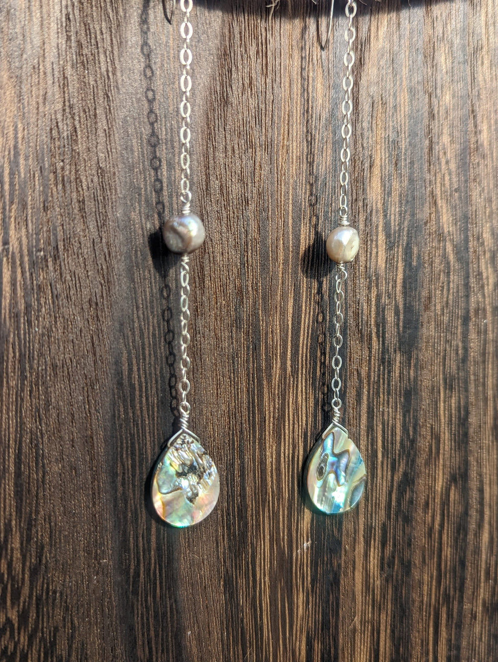 Long Abalone Chain Earrings - Handcrafted Fine Jewelry by ShellDance Designs, Kona Hawaii