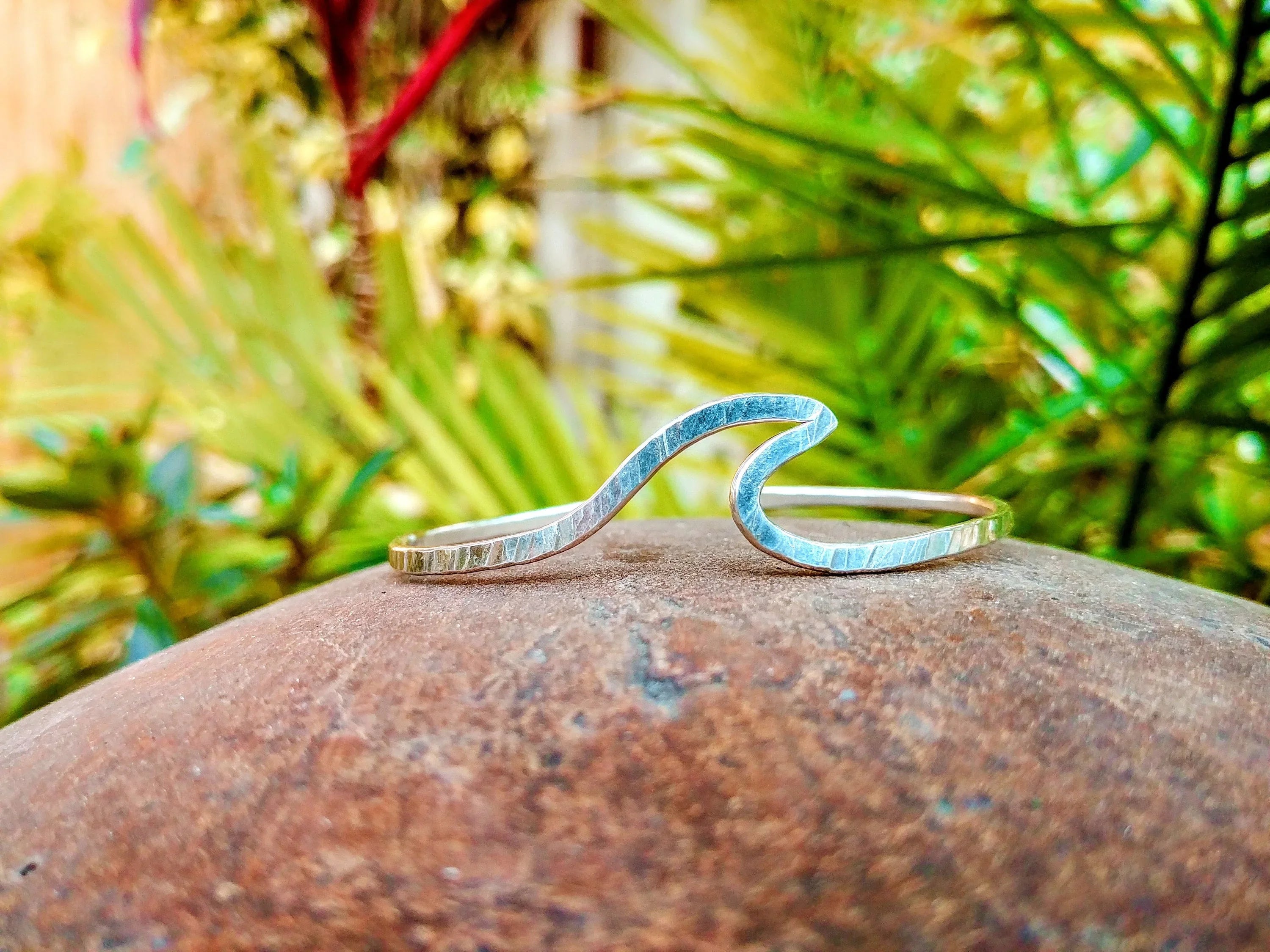 Nalu Dainty Wave Bracelet - Minimalist Metal Cuff - Handcrafted Fine Jewelry by ShellDance Designs, Kona Hawaii