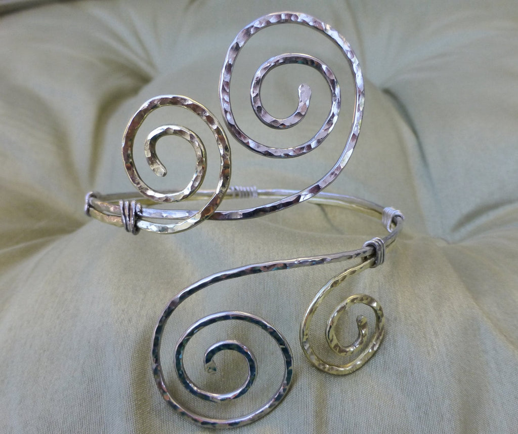 Double Swirl Arm Cuff - Silver & Gold Wire Wrap Bracelet - Handcrafted Fine Jewelry by ShellDance Designs, Kona Hawaii