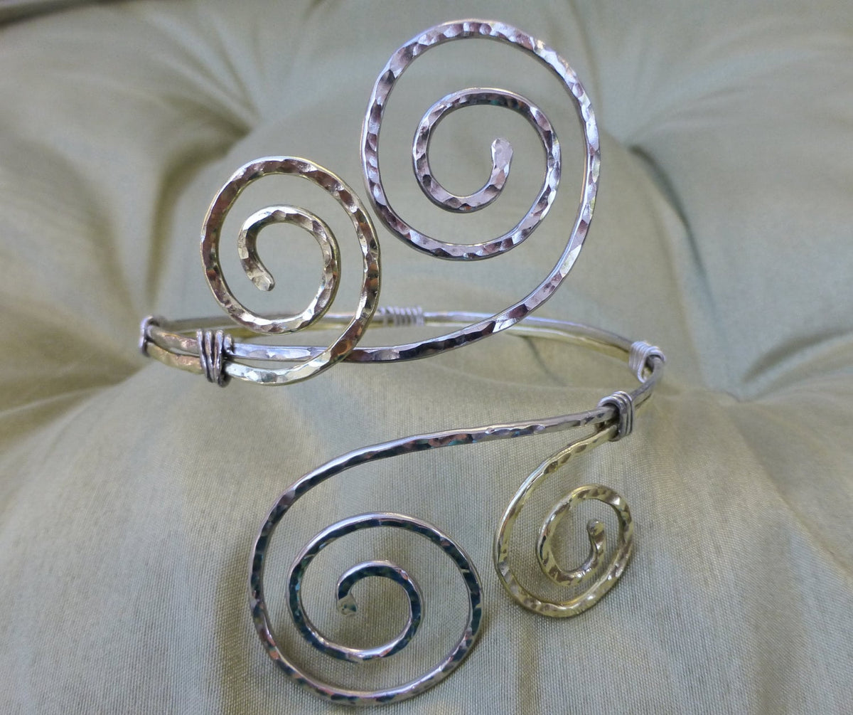 Double Swirl Arm Cuff - Silver & Gold Wire Wrap Bracelet - Handcrafted Fine Jewelry by ShellDance Designs, Kona Hawaii