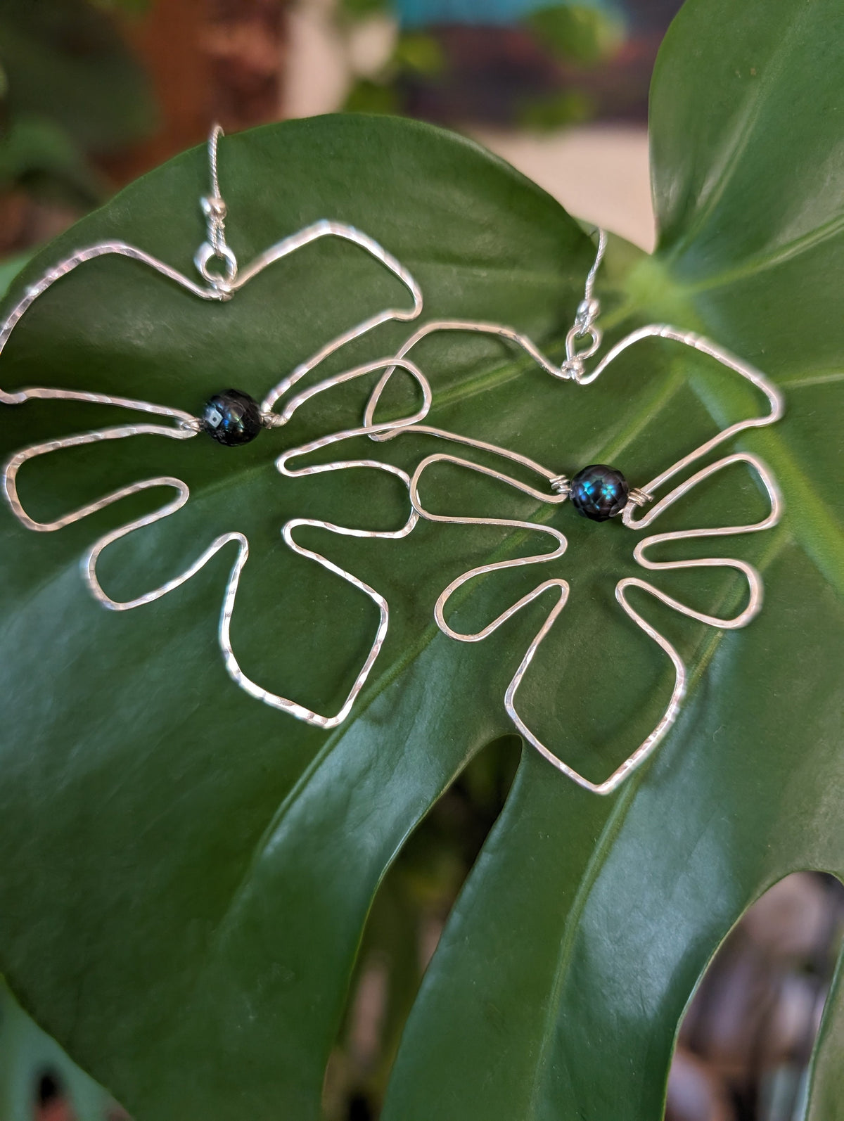 Handmade Monstera Leaf Earrings - 14k Gold - Handcrafted Fine Jewelry by ShellDance Designs, Kona Hawaii