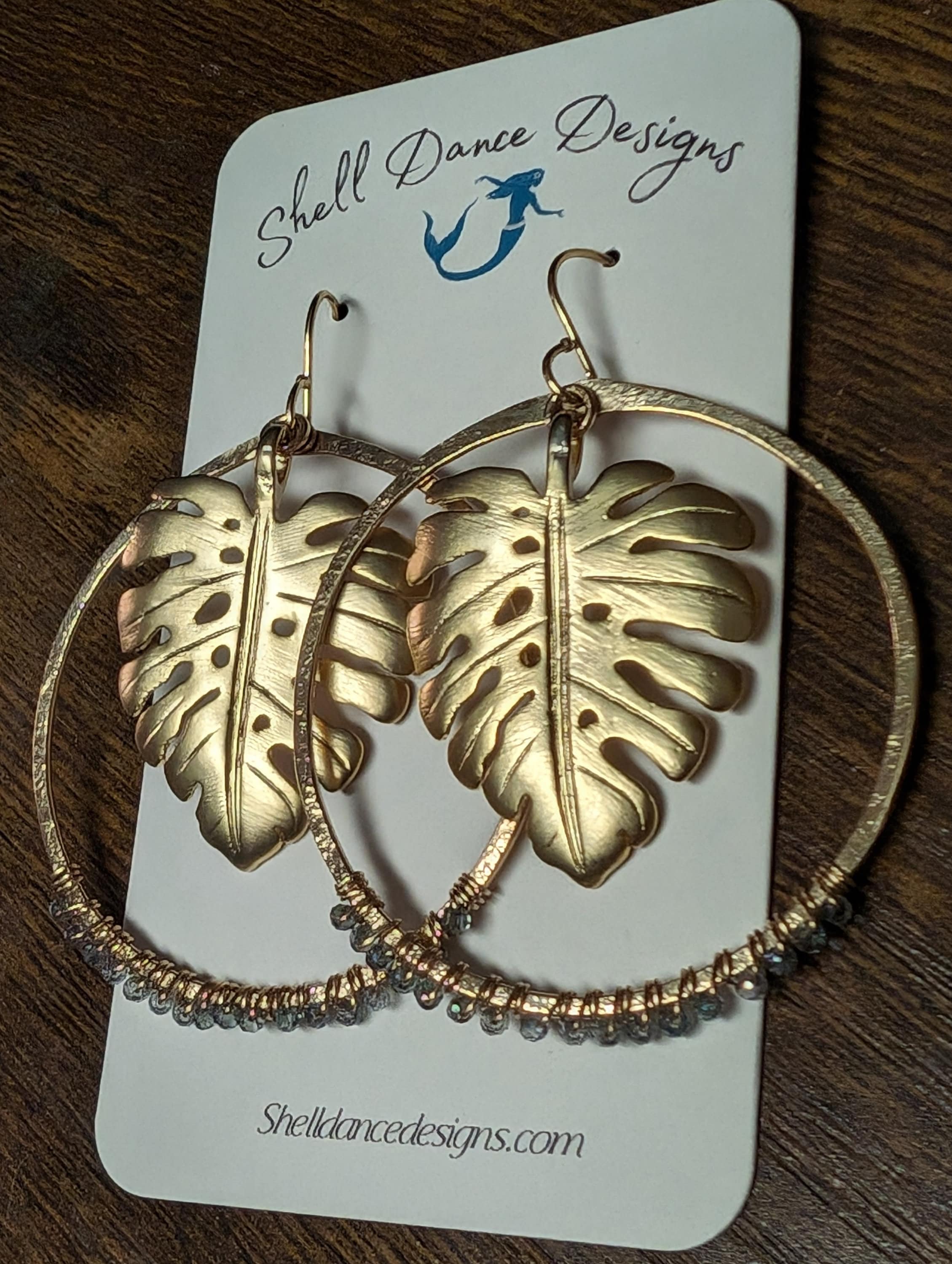 Wailea Tropical Nights Monstera Hoop Earrings - Limited Edition - Handcrafted Fine Jewelry by ShellDance Designs, Kona Hawaii