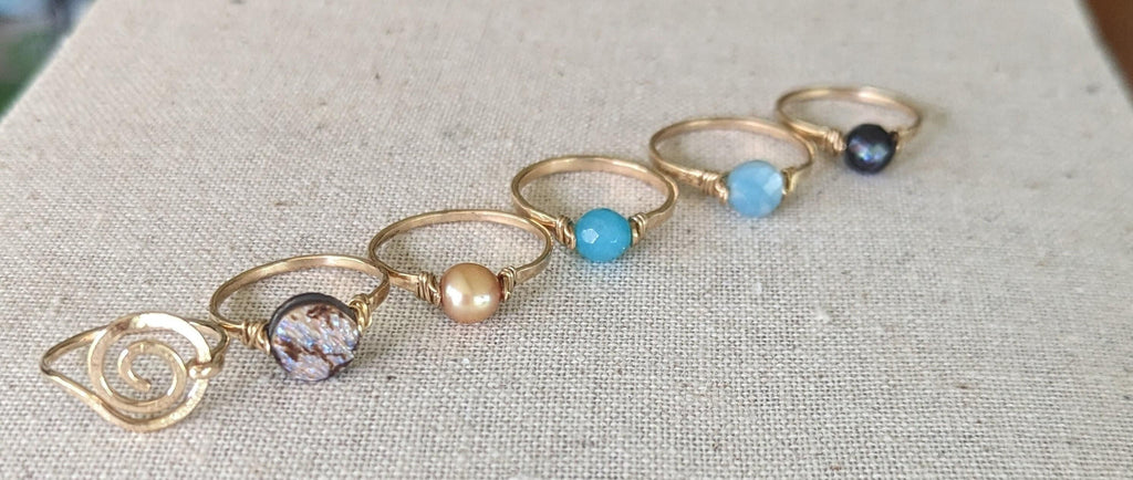 Dainty Stacking Rings - Pearl, Abalone & Gemstone Bands - Handcrafted Fine Jewelry by ShellDance Designs, Kona Hawaii