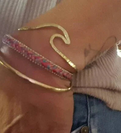 Nalu Dainty Wave Bracelet - Minimalist Metal Cuff - Handcrafted Fine Jewelry by ShellDance Designs, Kona Hawaii