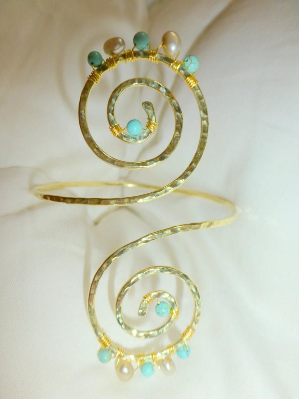 Melia Grecian Gold Swirl Beaded Upper Arm Cuff - Custom Fit - Handcrafted Fine Jewelry by ShellDance Designs, Kona Hawaii