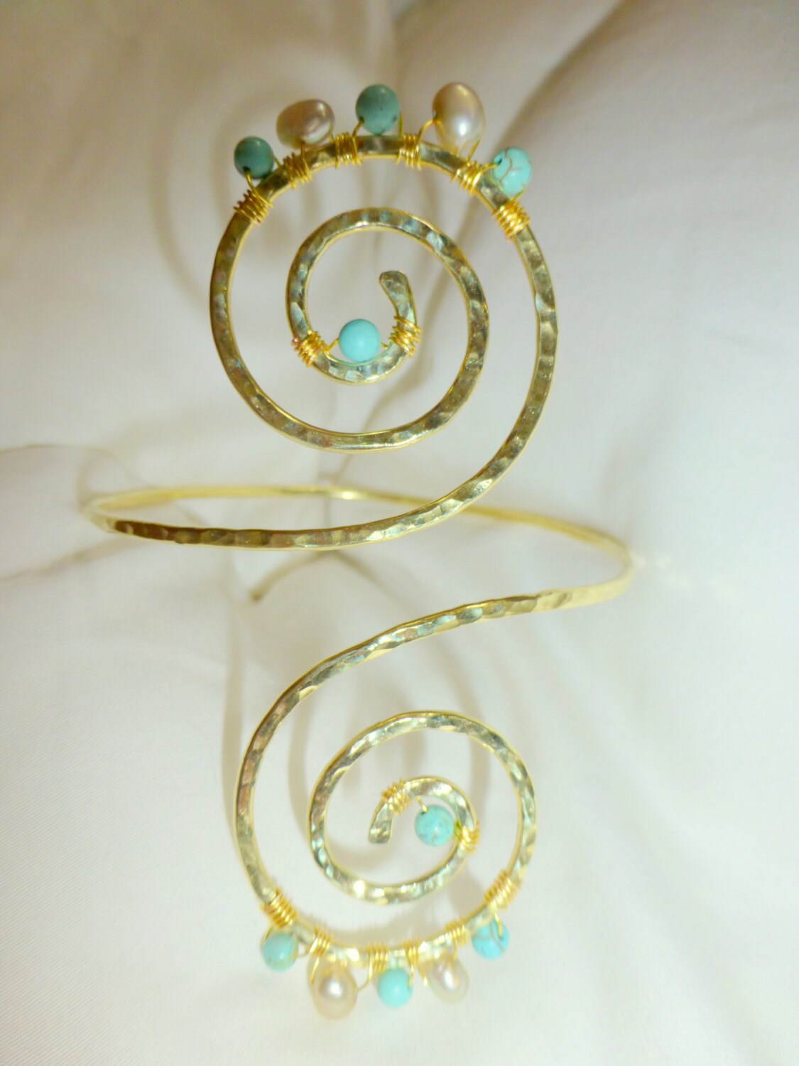 Melia Grecian Gold Swirl Beaded Upper Arm Cuff - Custom Fit - Handcrafted Fine Jewelry by ShellDance Designs, Kona Hawaii