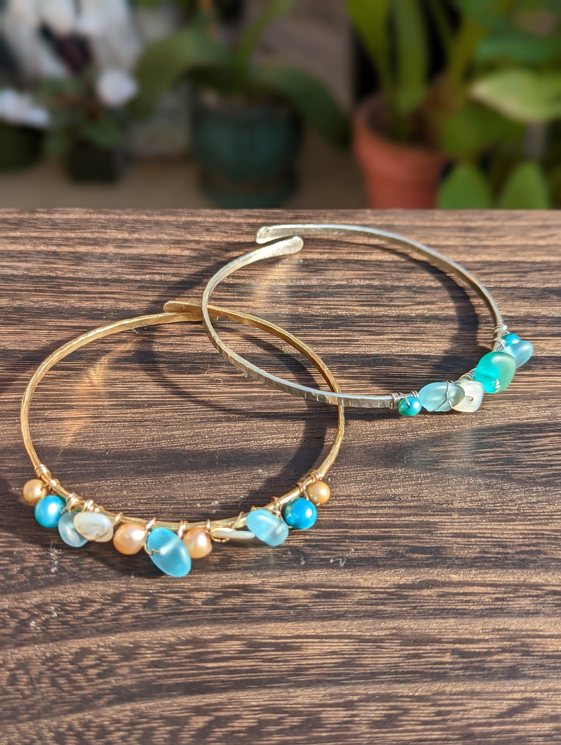 Ikaika Sea Glass Arm Cuff - Mermaid Armband - Handcrafted Fine Jewelry by ShellDance Designs, Kona Hawaii