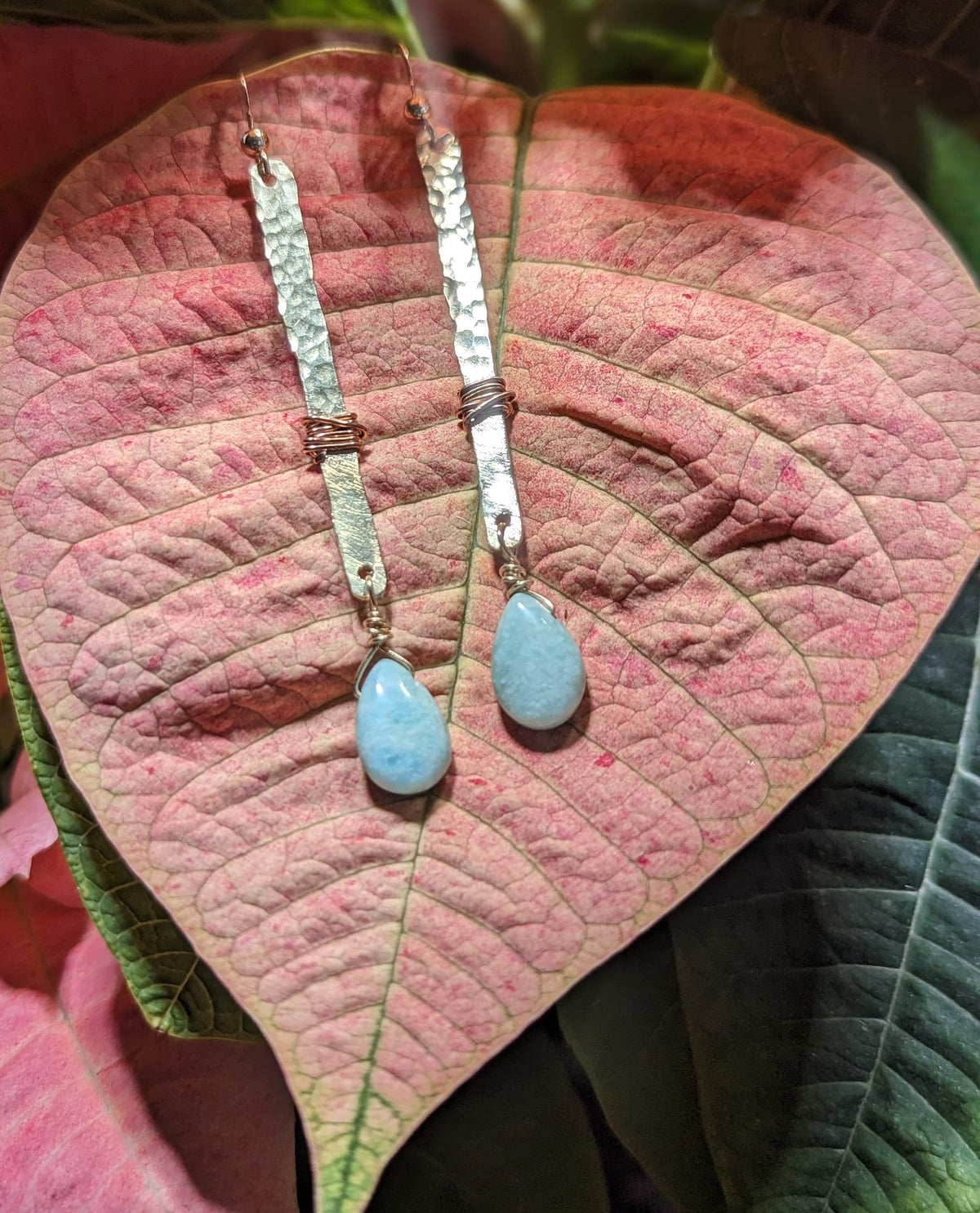 Hana Amazonite Teardrop Bar Earrings - Handcrafted Fine Jewelry by ShellDance Designs, Kona Hawaii