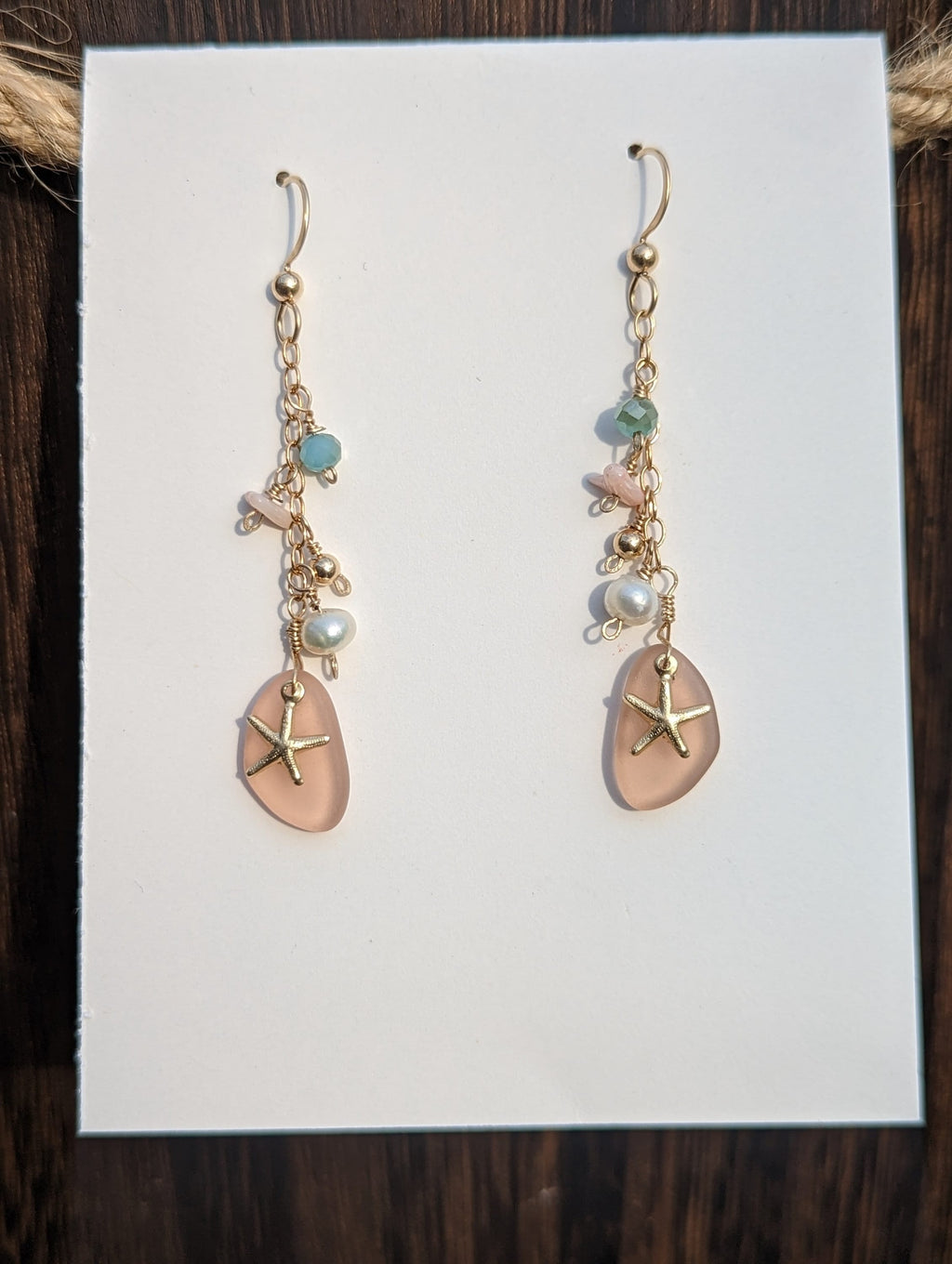 Seaglass Starfish Dangle Earrings - 14k Gold Filled - Handcrafted Fine Jewelry by ShellDance Designs, Kona Hawaii