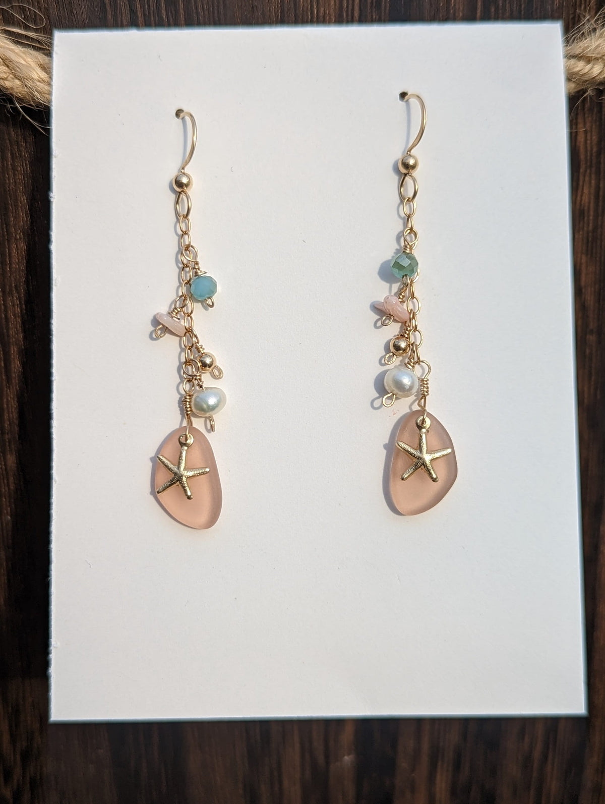 Seaglass Starfish Dangle Earrings - 14k Gold Filled - Handcrafted Fine Jewelry by ShellDance Designs, Kona Hawaii