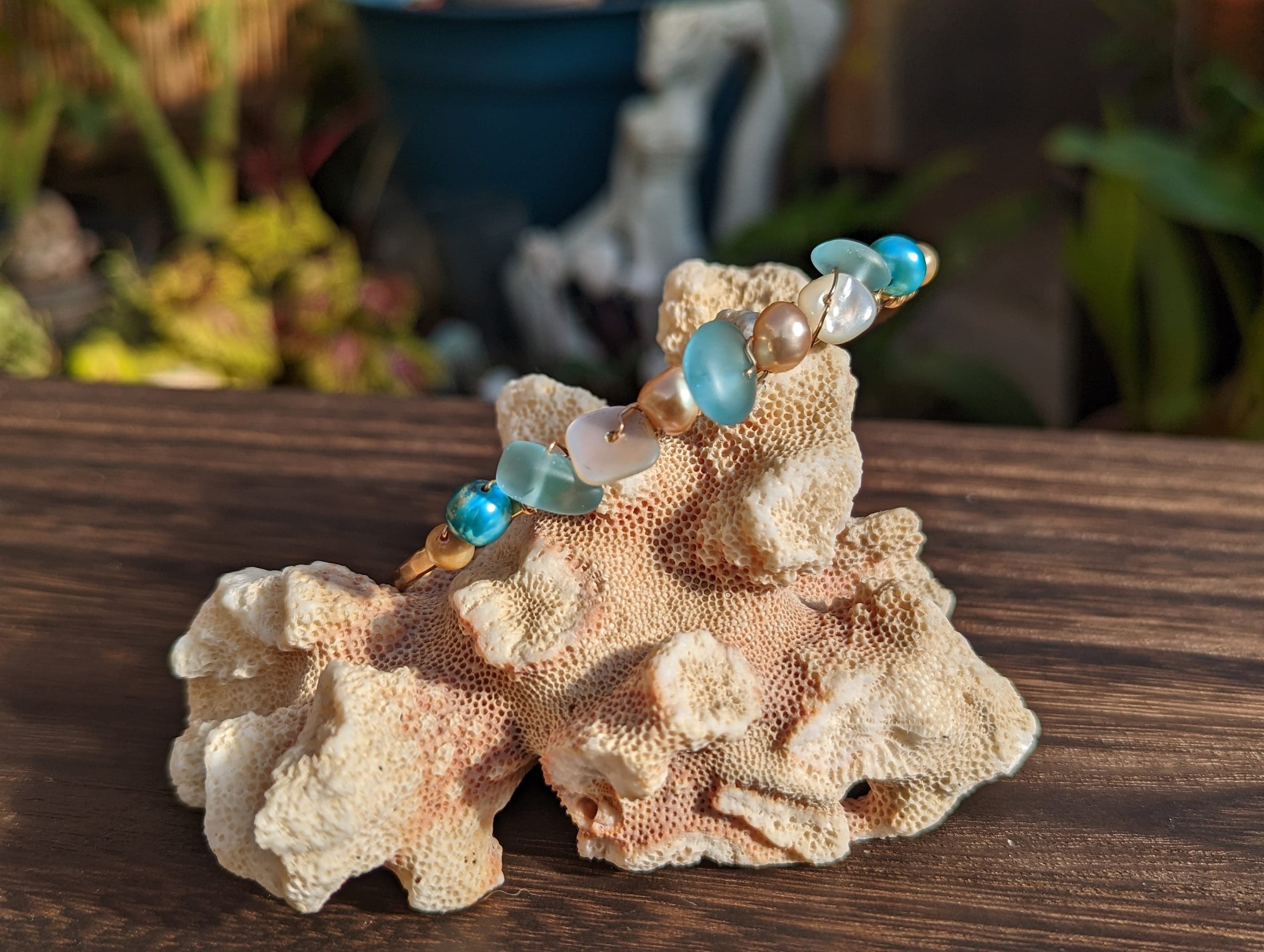 Ikaika Sea Glass Arm Cuff - Mermaid Armband - Handcrafted Fine Jewelry by ShellDance Designs, Kona Hawaii