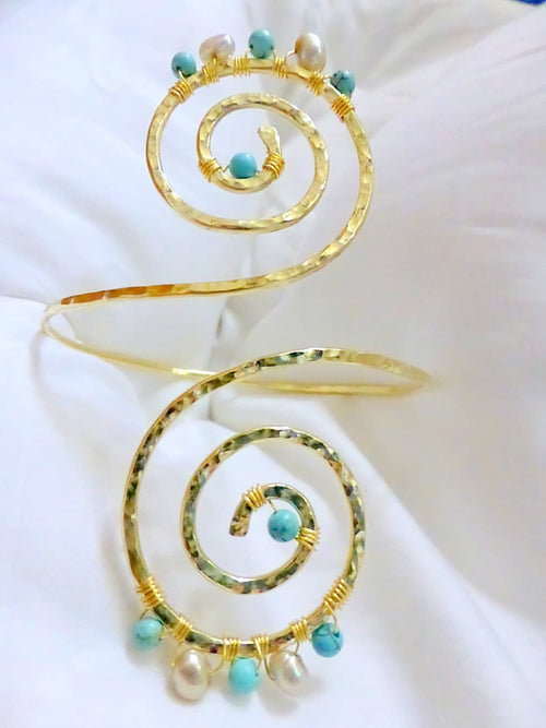 Kaia Grecian Gold Swirl Beaded Upper Arm Cuff - Custom Fit, alternate view 2