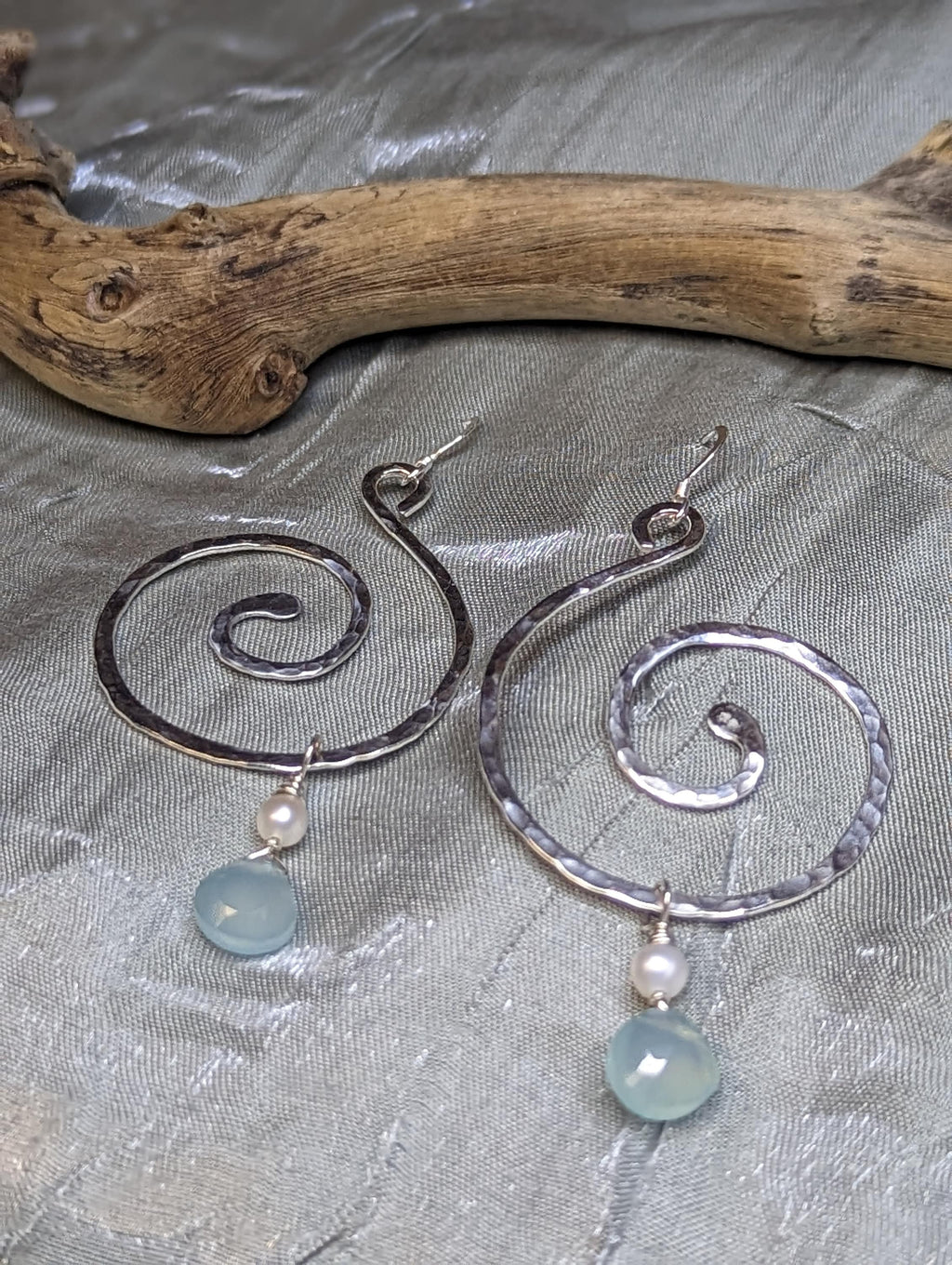 Oliana Koru Earrings - Chalcedony - Handcrafted Fine Jewelry by ShellDance Designs, Kona Hawaii