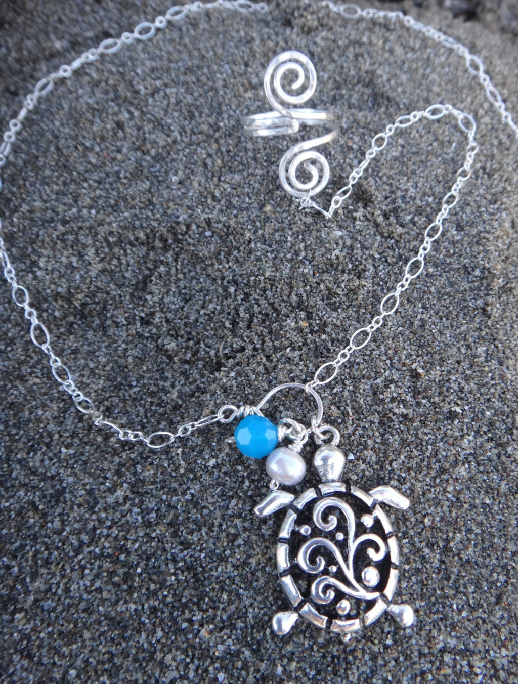Kani Sea Turtle Anklet Toe Ring - Sterling Silver - Handcrafted Fine Jewelry by ShellDance Designs, Kona Hawaii