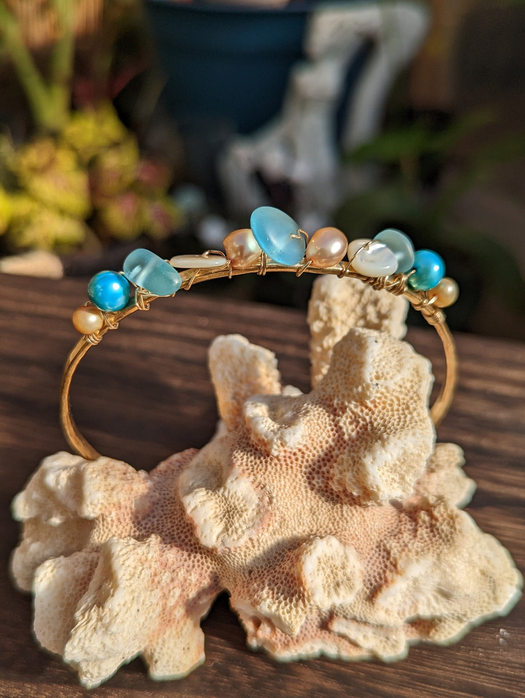 Ikaika Sea Glass Arm Cuff - Mermaid Armband - Handcrafted Fine Jewelry by ShellDance Designs, Kona Hawaii