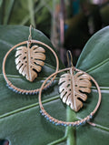 Wailea Tropical Nights Monstera Hoop Earrings - Limited Edition - Handcrafted Fine Jewelry by ShellDance Designs, Kona Hawaii