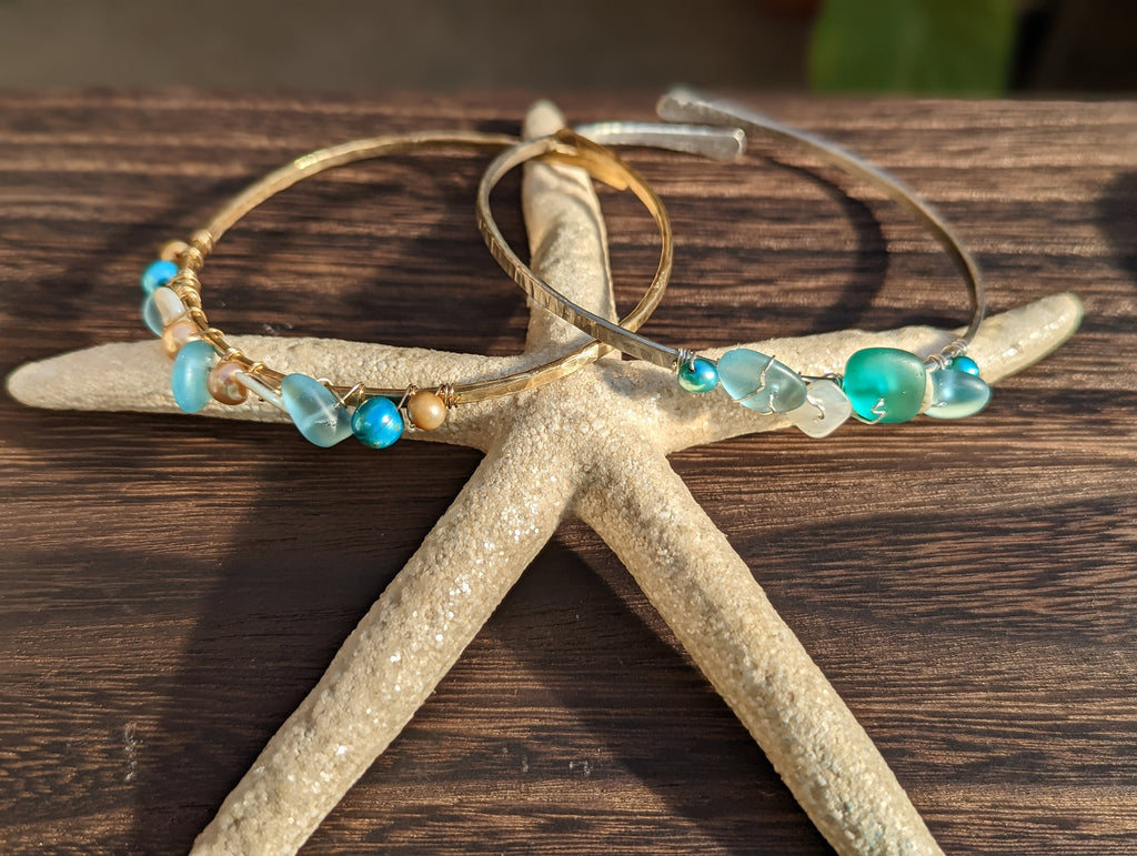 Ikaika Sea Glass Arm Cuff - Mermaid Armband - Handcrafted Fine Jewelry by ShellDance Designs, Kona Hawaii