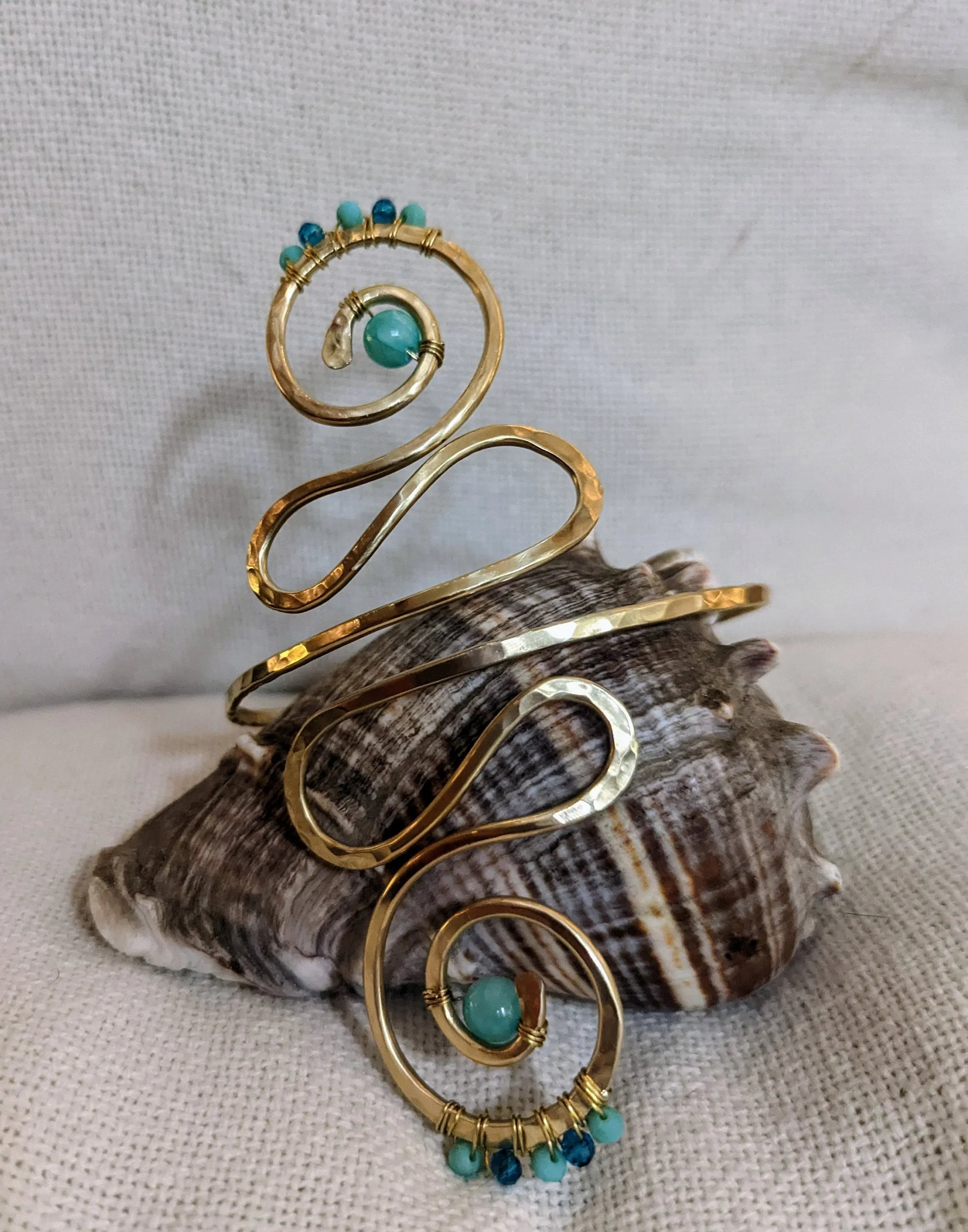 Alohi Arm Cuff - Beaded Mermaid Goddess Accessory - Handcrafted Fine Jewelry by ShellDance Designs, Kona Hawaii