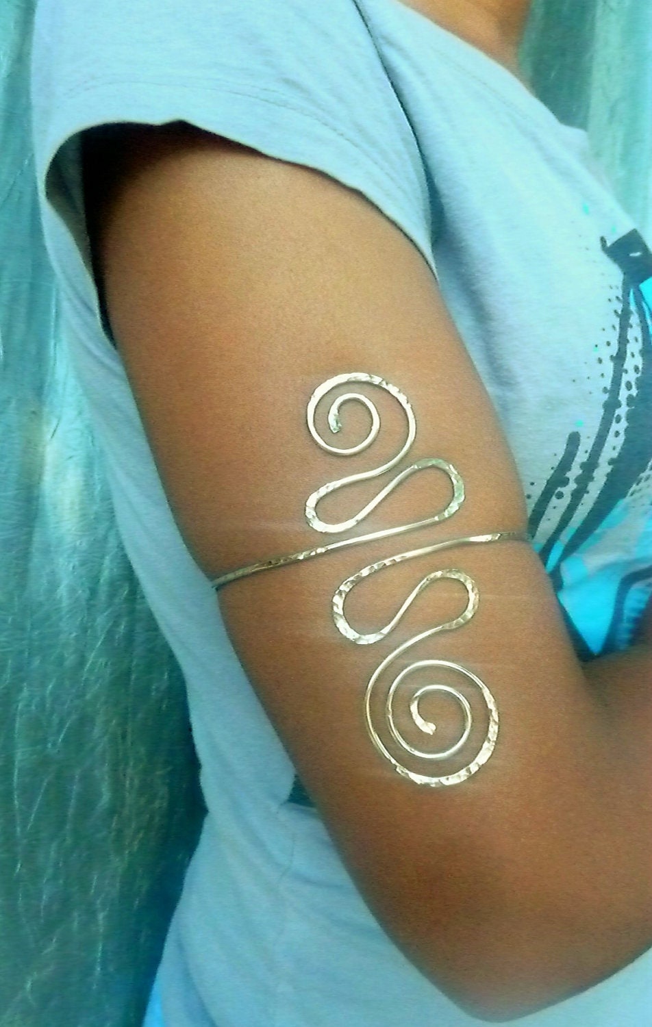 Noelani Hammered Spiral Arm Cuff - Boho Body - Handcrafted Fine Jewelry by ShellDance Designs, Kona Hawaii