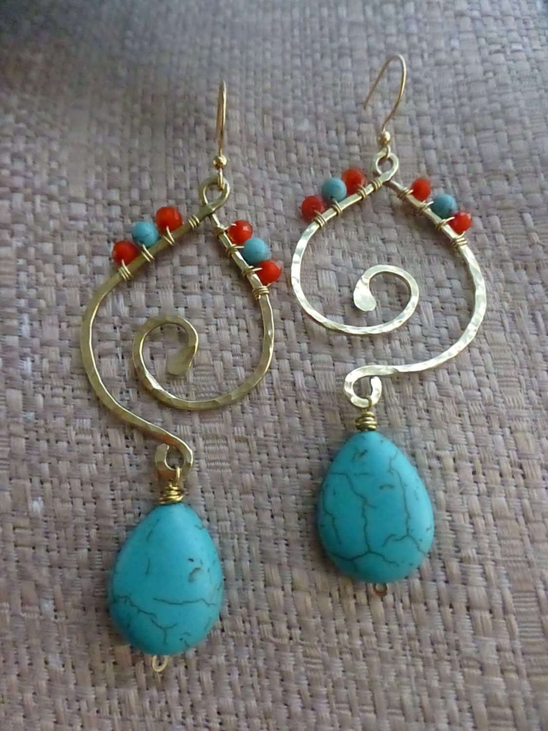Pualani Bohemian Turquoise Drop Earrings - Handcrafted Fine Jewelry by ShellDance Designs, Kona Hawaii
