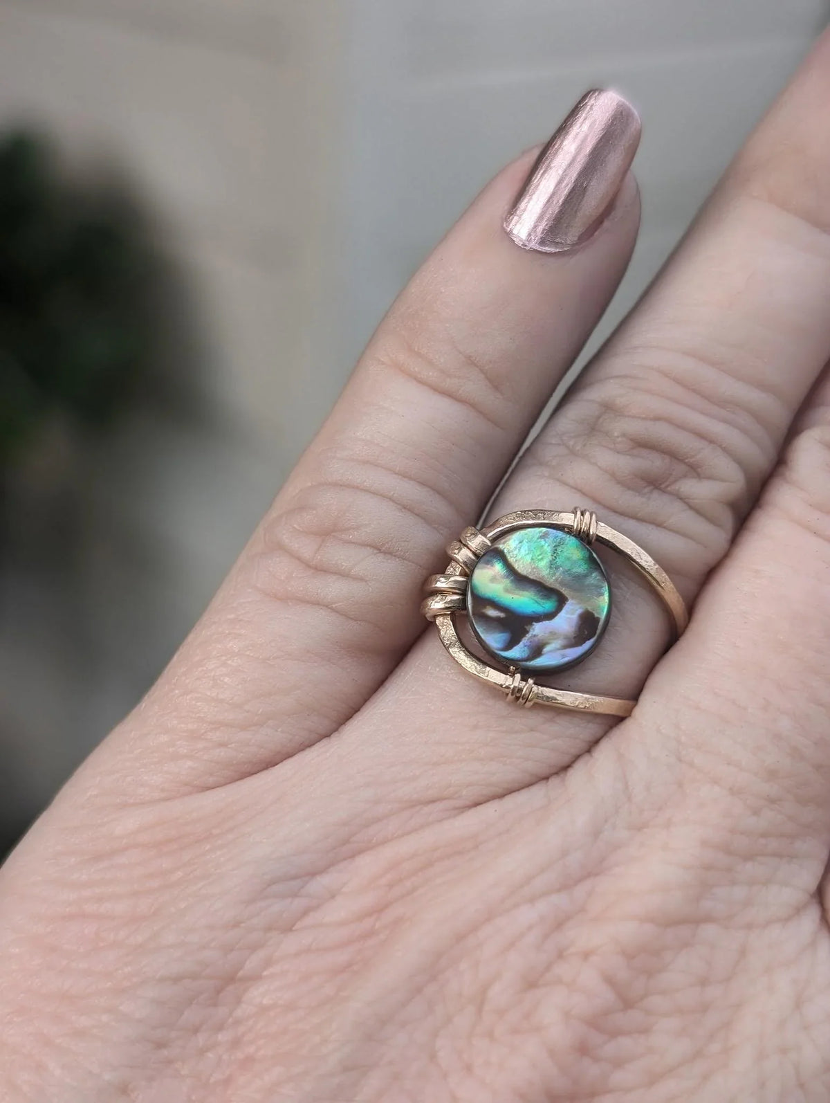 Leilani Wire Wrapped Abalone Shell Ring - Adjustable Ring - Handcrafted Fine Jewelry by ShellDance Designs, Kona Hawaii