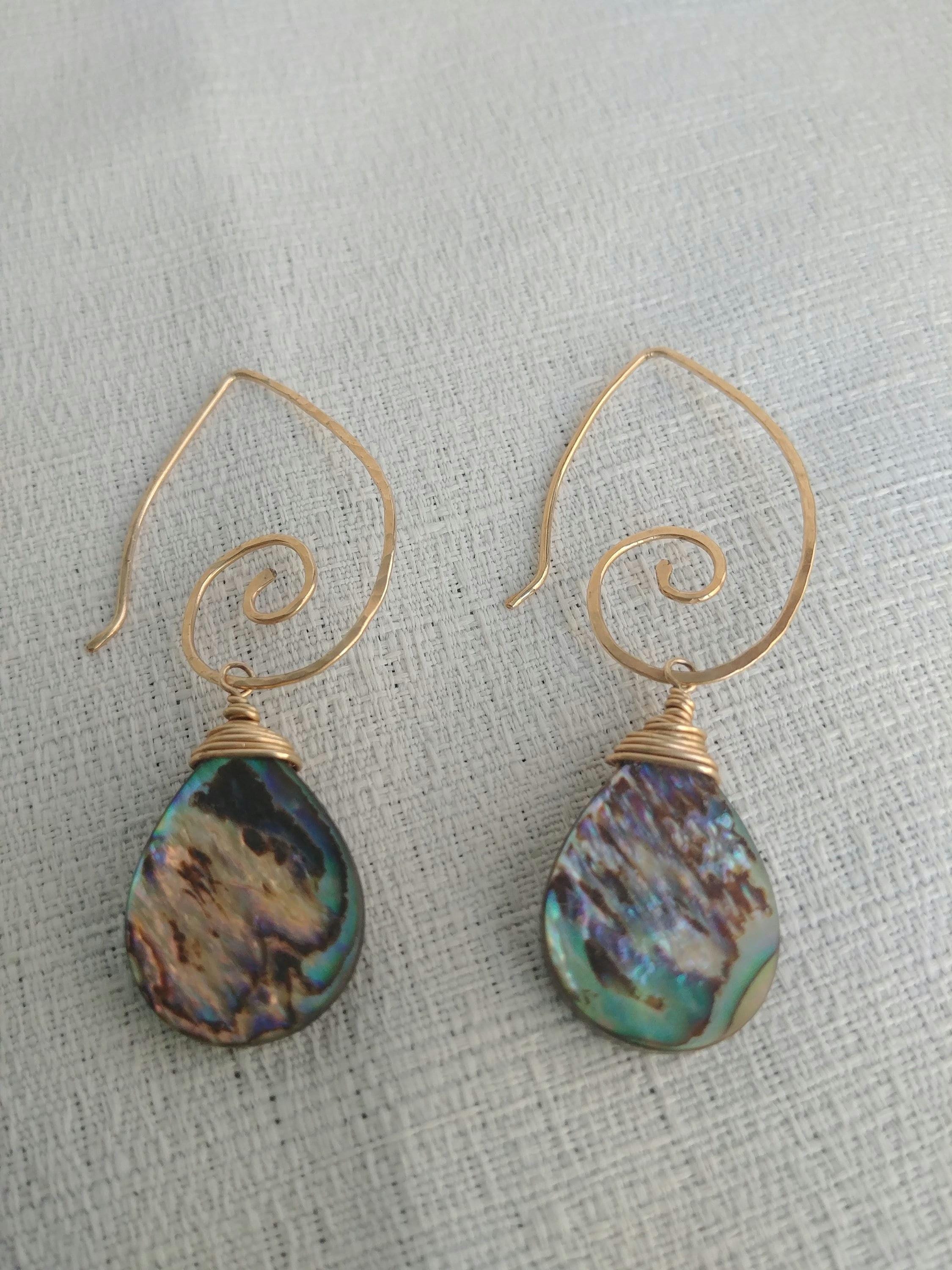 Malie Tribal Abalone Earrings - Handcrafted Fine Jewelry by ShellDance Designs, Kona Hawaii
