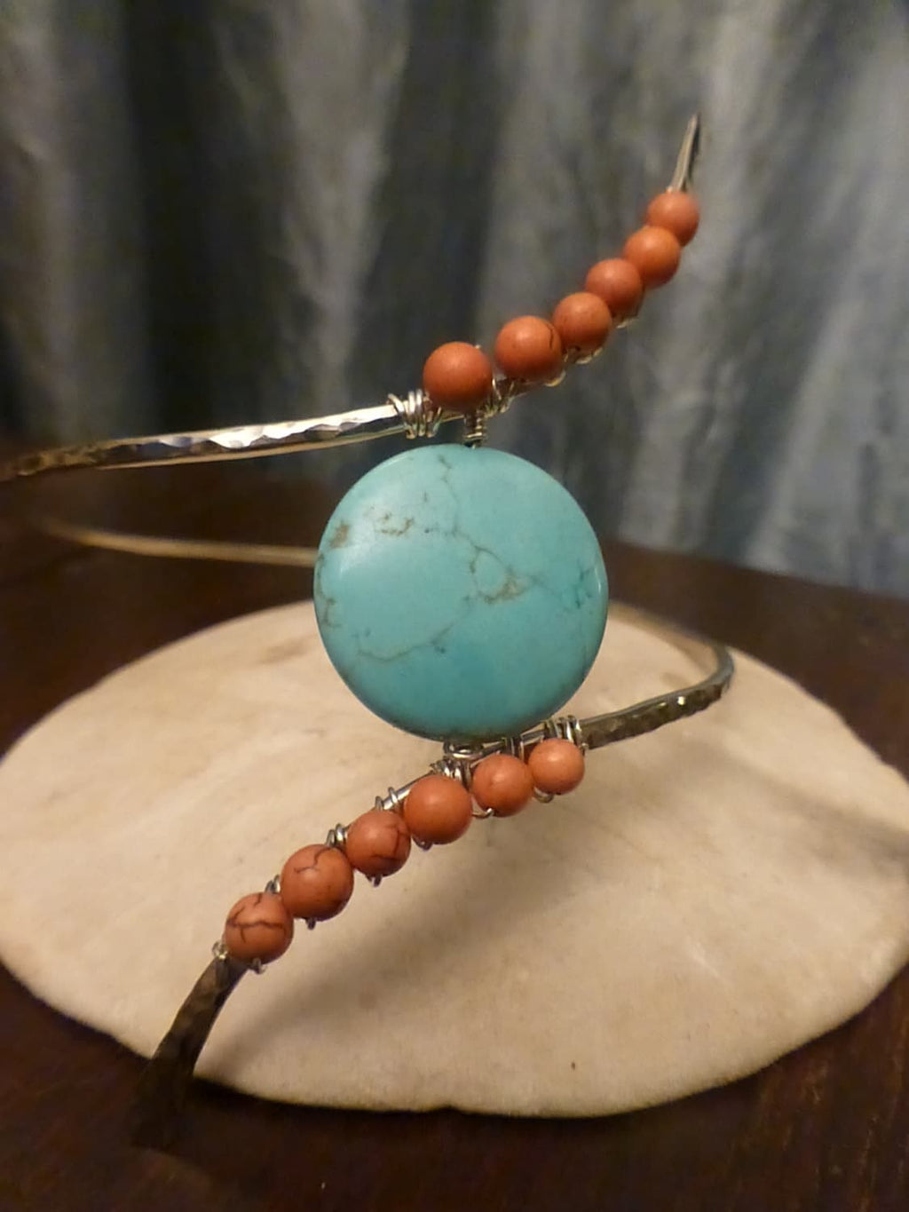 Makai Upper Arm Cuff - Turquoise & Coral Bohemian Body - Handcrafted Fine Jewelry by ShellDance Designs, Kona Hawaii