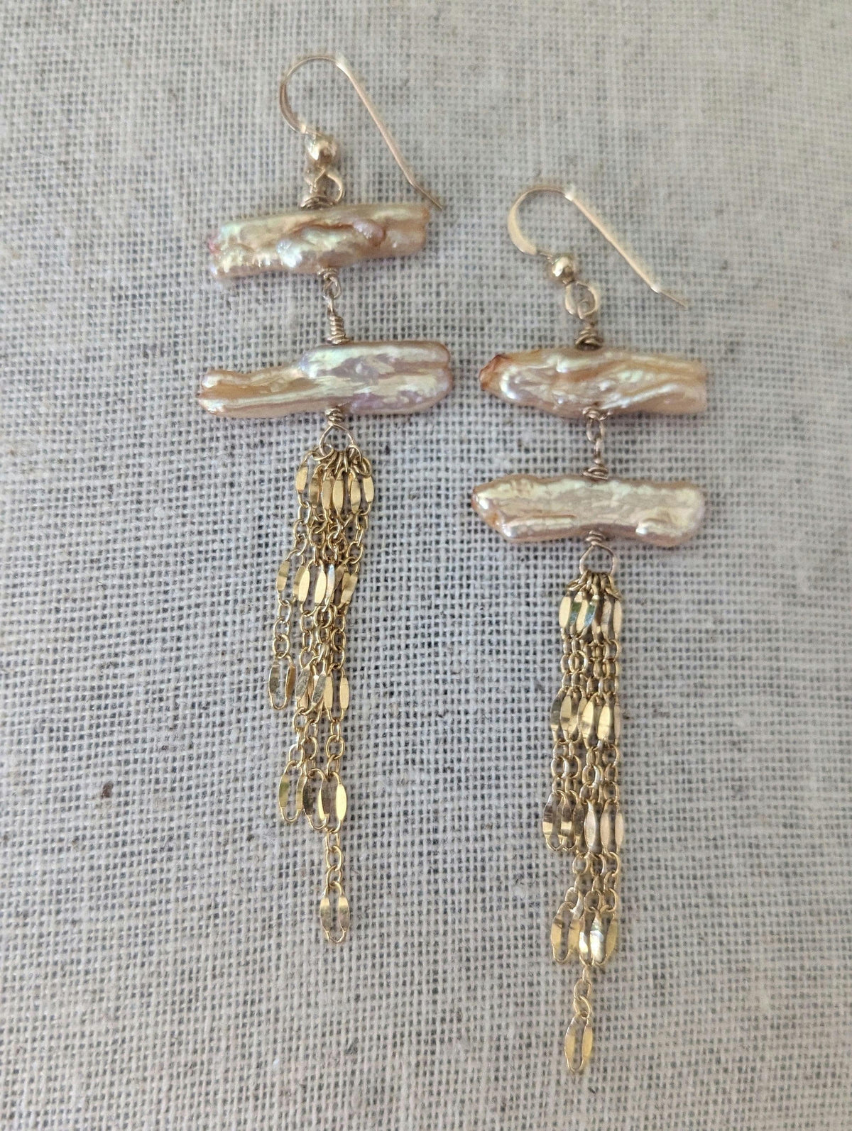Hana Mermaid Queen Earrings - Biwah Pearl Chain Dangle Earrings - Handcrafted Fine Jewelry by ShellDance Designs, Kona Hawaii
