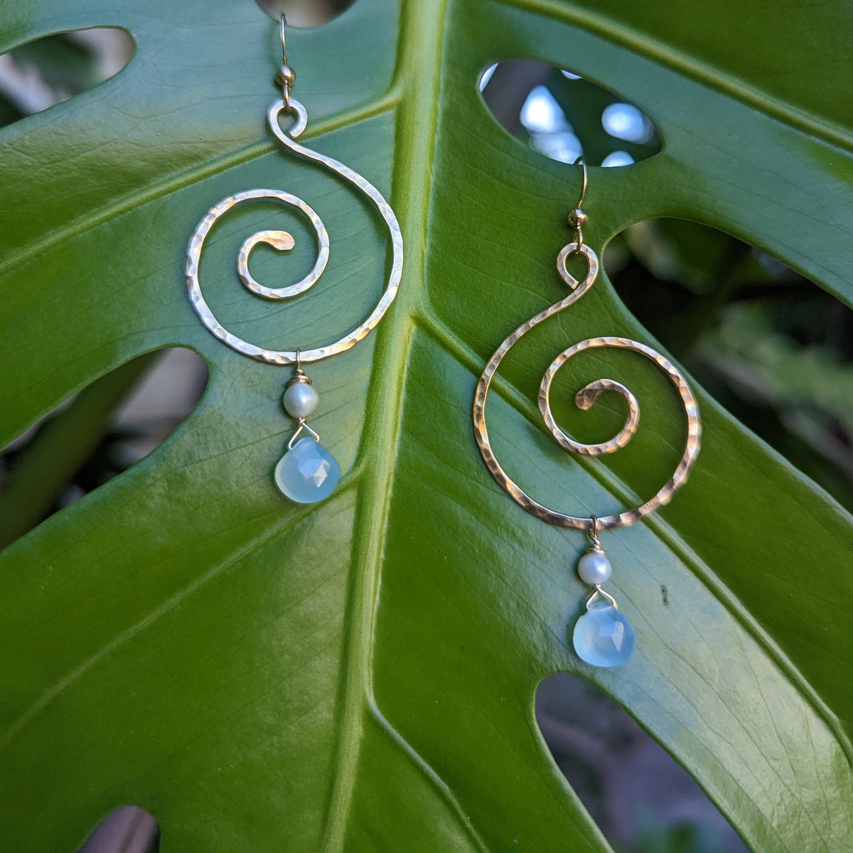 Oliana Koru Earrings - Chalcedony - Handcrafted Fine Jewelry by ShellDance Designs, Kona Hawaii