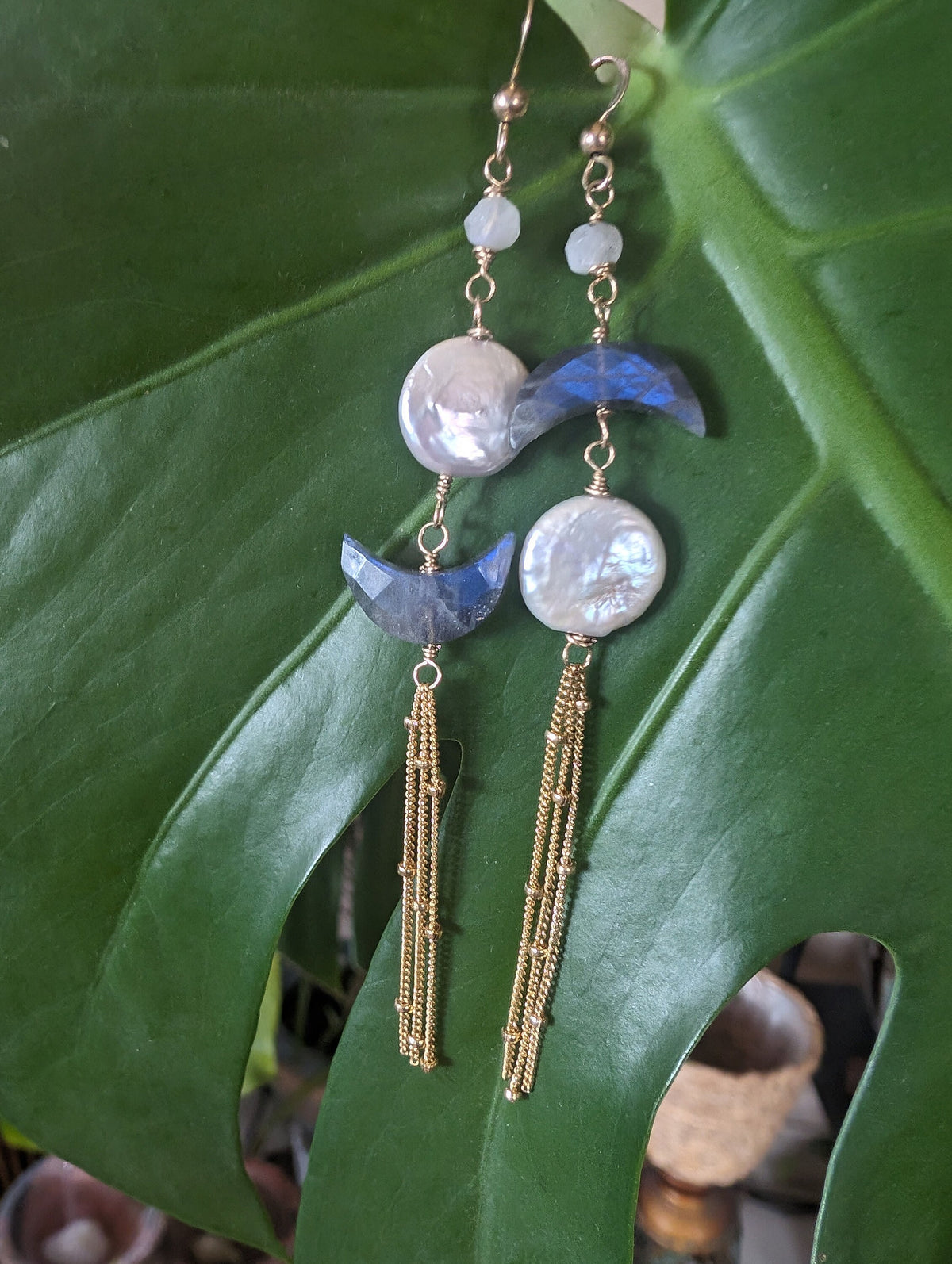 Manoa Lunar Eclipse Earrings - Celestial Earrings - Handcrafted Fine Jewelry by ShellDance Designs, Kona Hawaii
