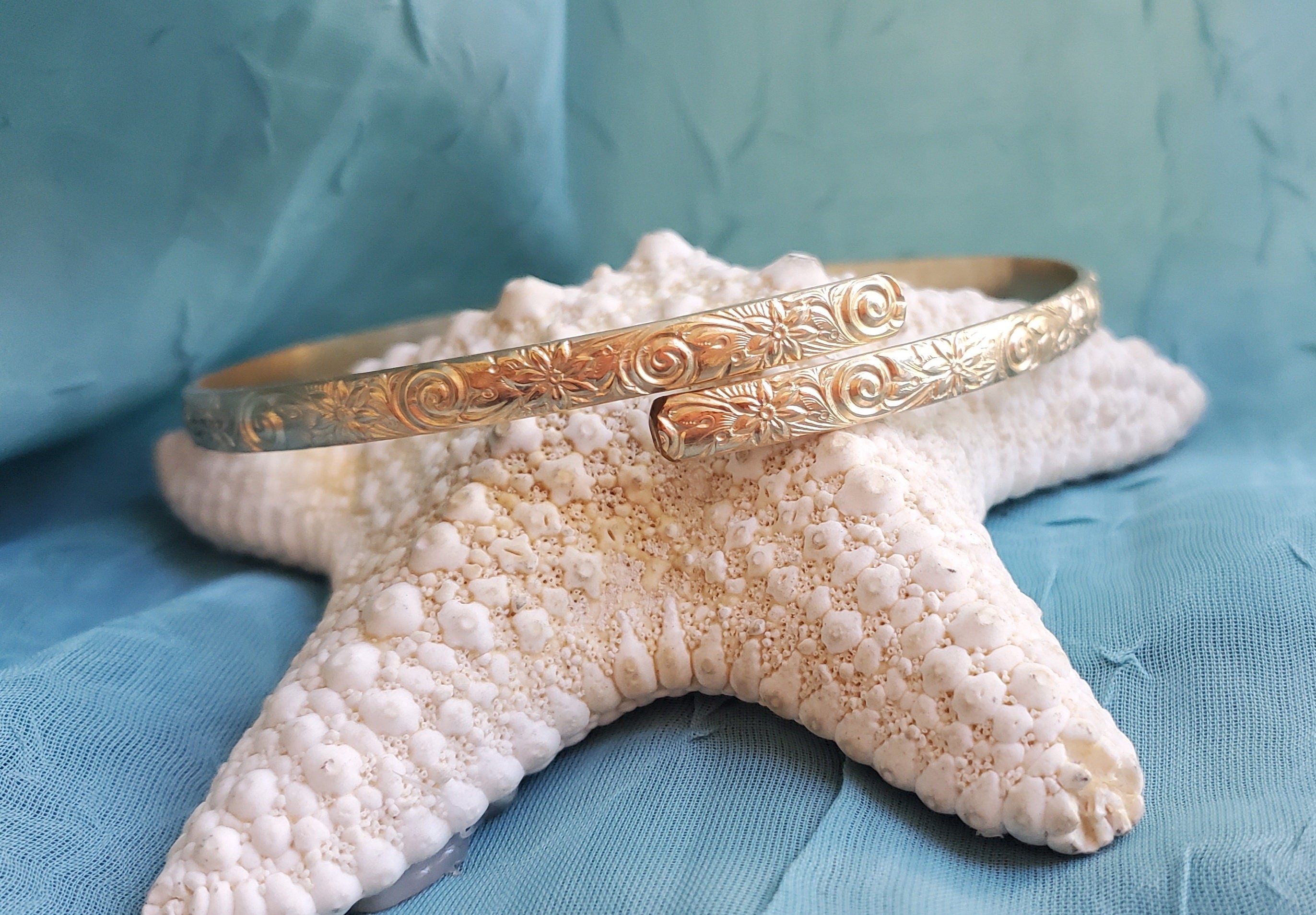 Kanoa Hawaiian Heirloom Arm Cuff - Plumeria Wave Design - Handcrafted Fine Jewelry by ShellDance Designs, Kona Hawaii