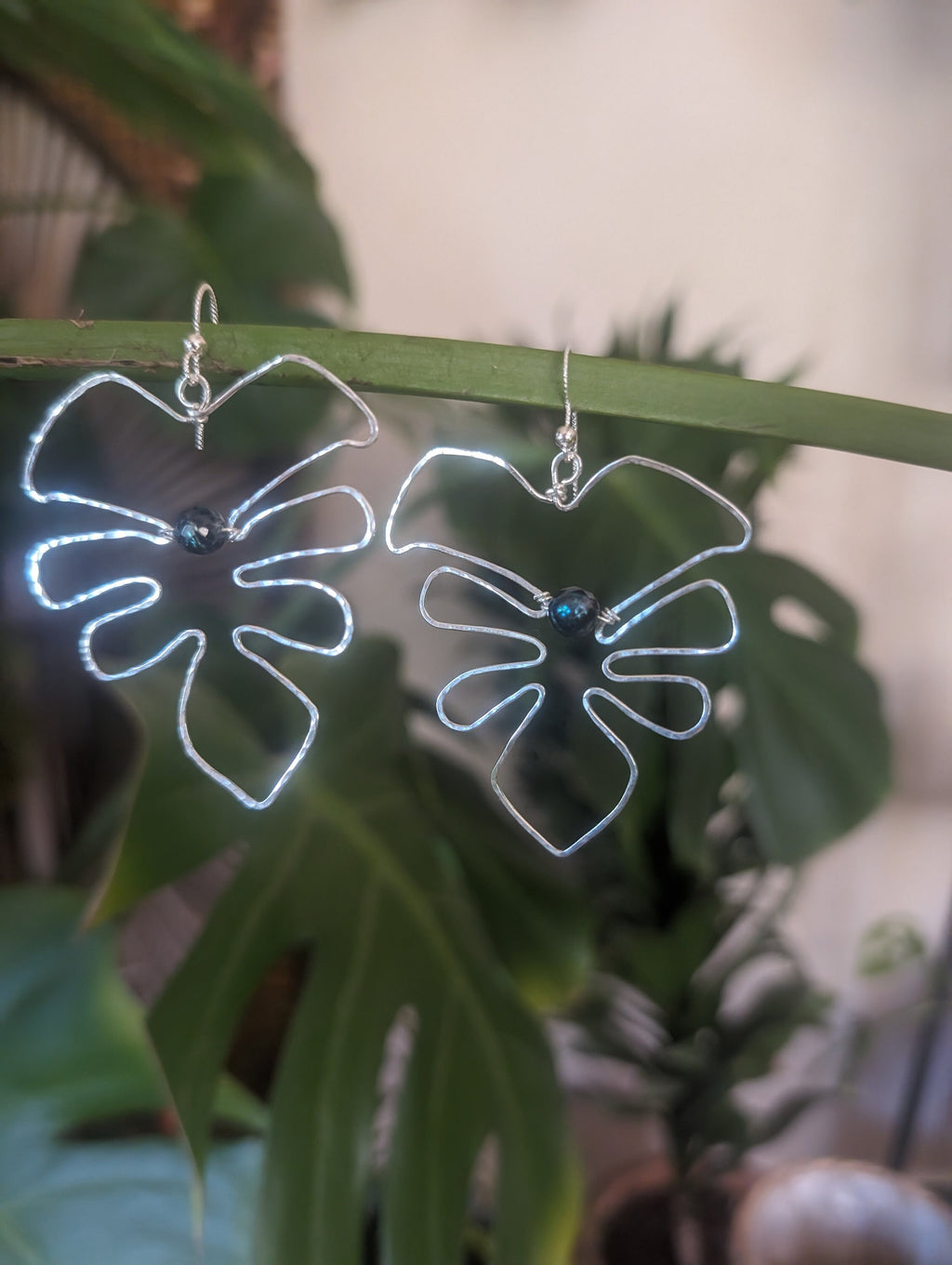 Handmade Monstera Leaf Earrings - 14k Gold - Handcrafted Fine Jewelry by ShellDance Designs, Kona Hawaii