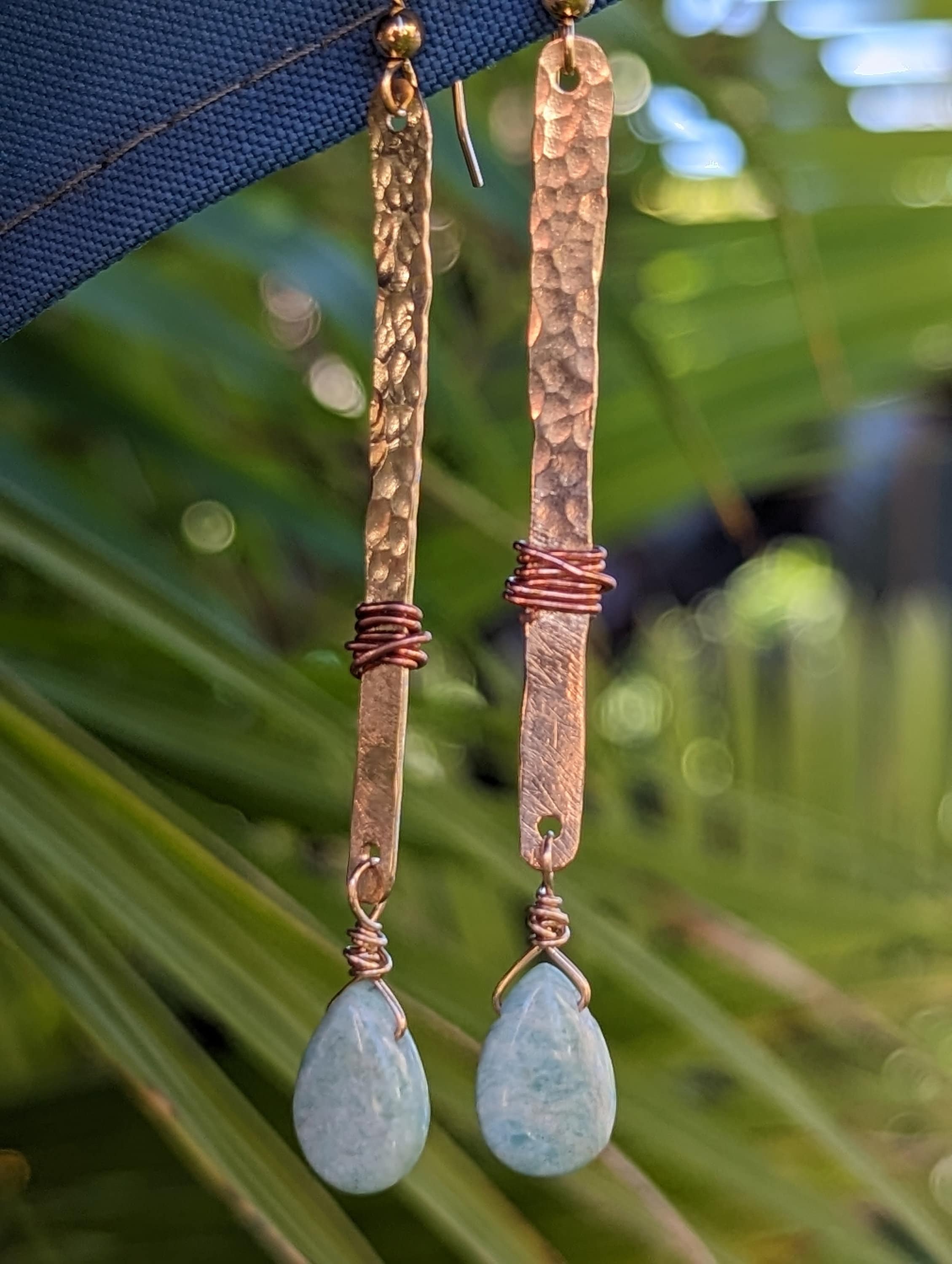 Hana Amazonite Teardrop Bar Earrings - Handcrafted Fine Jewelry by ShellDance Designs, Kona Hawaii