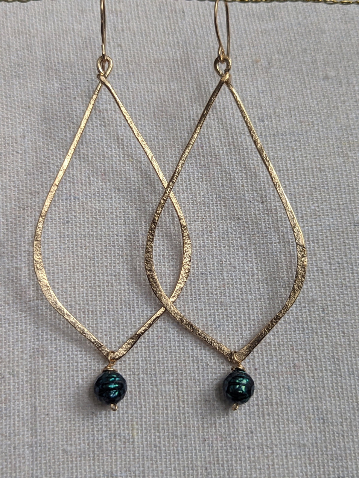Kapua Gold Drop Earrings With Peacock Pearl - Handcrafted Fine Jewelry by ShellDance Designs, Kona Hawaii