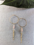 Kala Queen Of The Night Earrings - Hoop Peach Moonstone Chain Earrings - Handcrafted Fine Jewelry by ShellDance Designs, Kona Hawaii