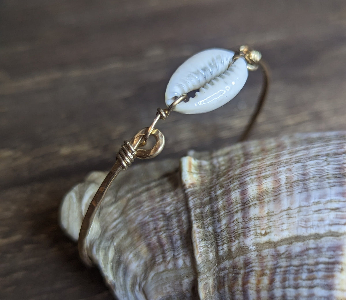 Nalu Cowrie Beach Bangle - Pick Your Size - Handcrafted Fine Jewelry by ShellDance Designs, Kona Hawaii