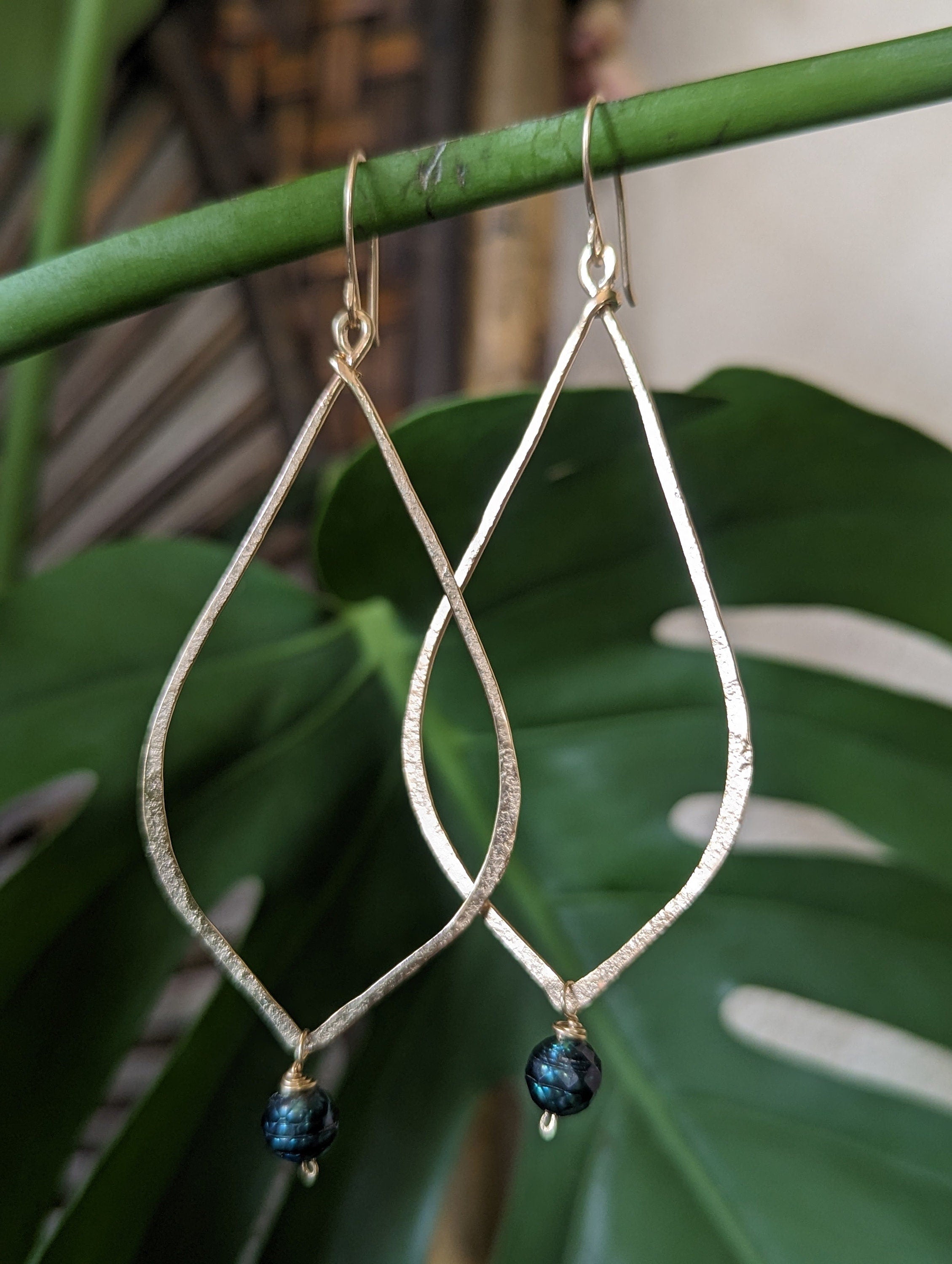 Kapua Gold Drop Earrings With Peacock Pearl - Handcrafted Fine Jewelry by ShellDance Designs, Kona Hawaii