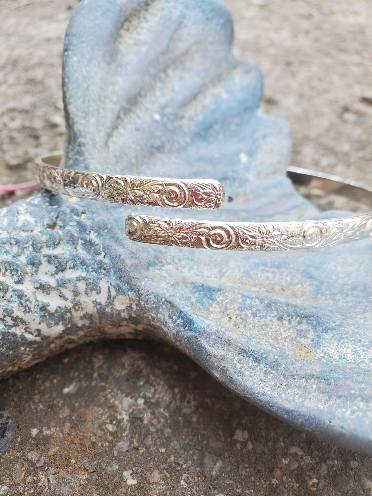 Kanoa Hawaiian Heirloom Arm Cuff - Plumeria Wave Design - Handcrafted Fine Jewelry by ShellDance Designs, Kona Hawaii